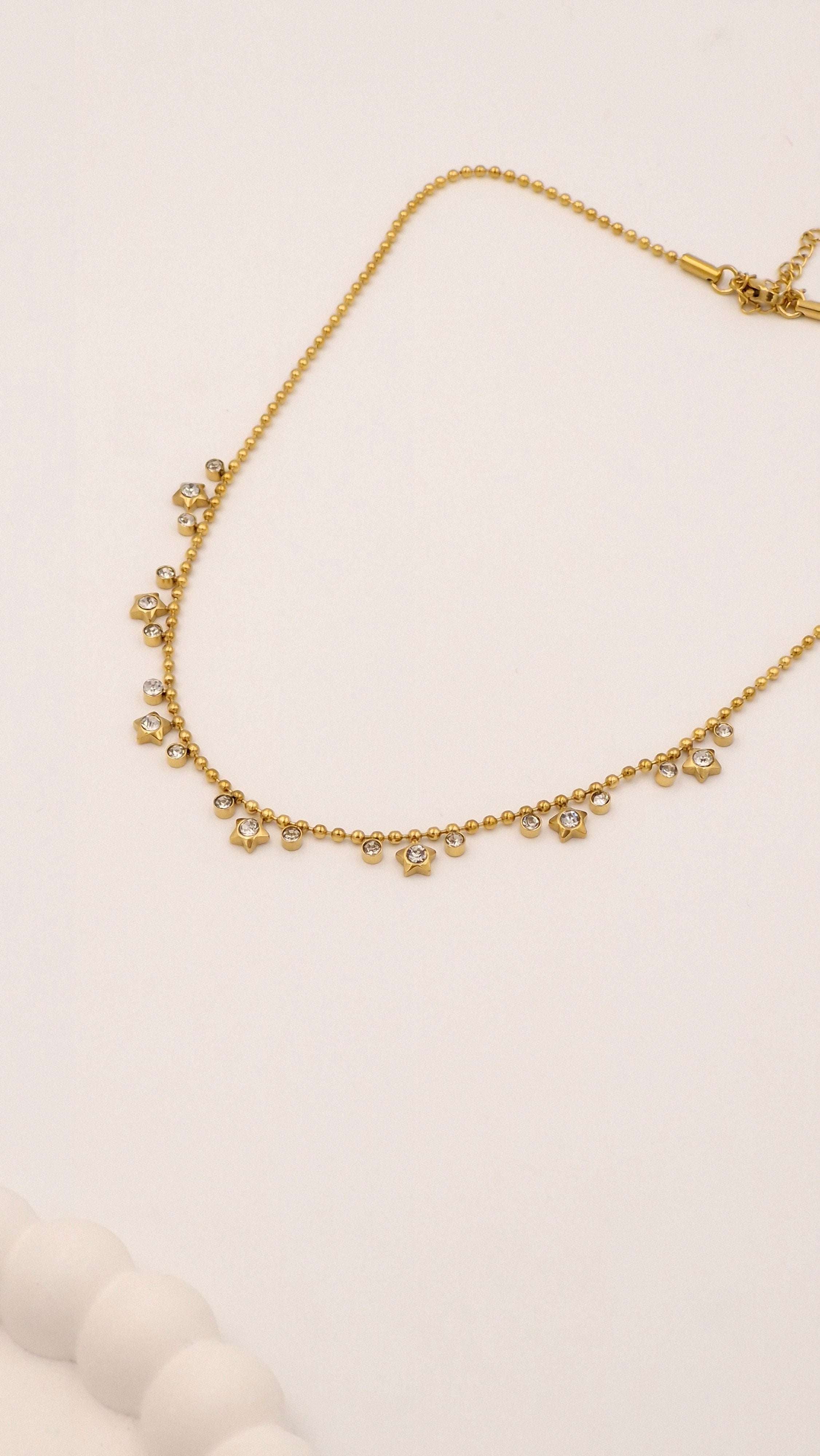 Diamond-Studded Star Charm Necklace for Women & Girls | Elegant Anti-Tarnish Gold Finish