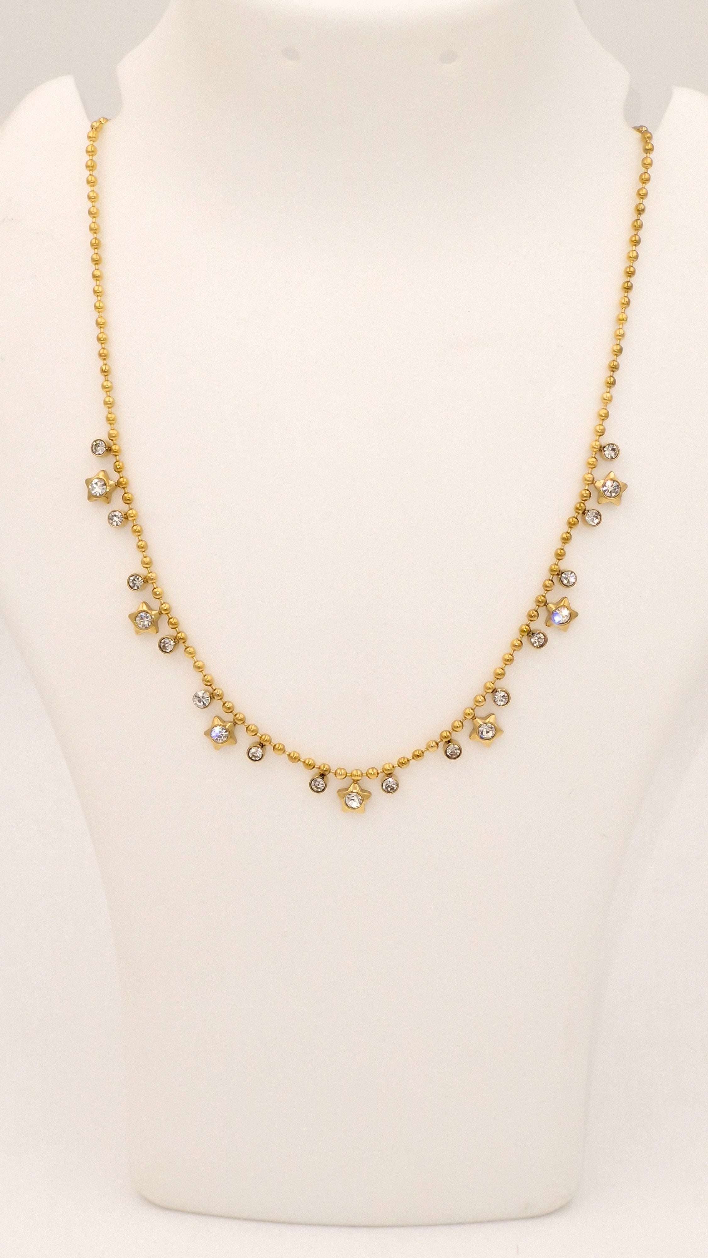 Diamond-Studded Star Charm Necklace for Women & Girls | Elegant Anti-Tarnish Gold Finish