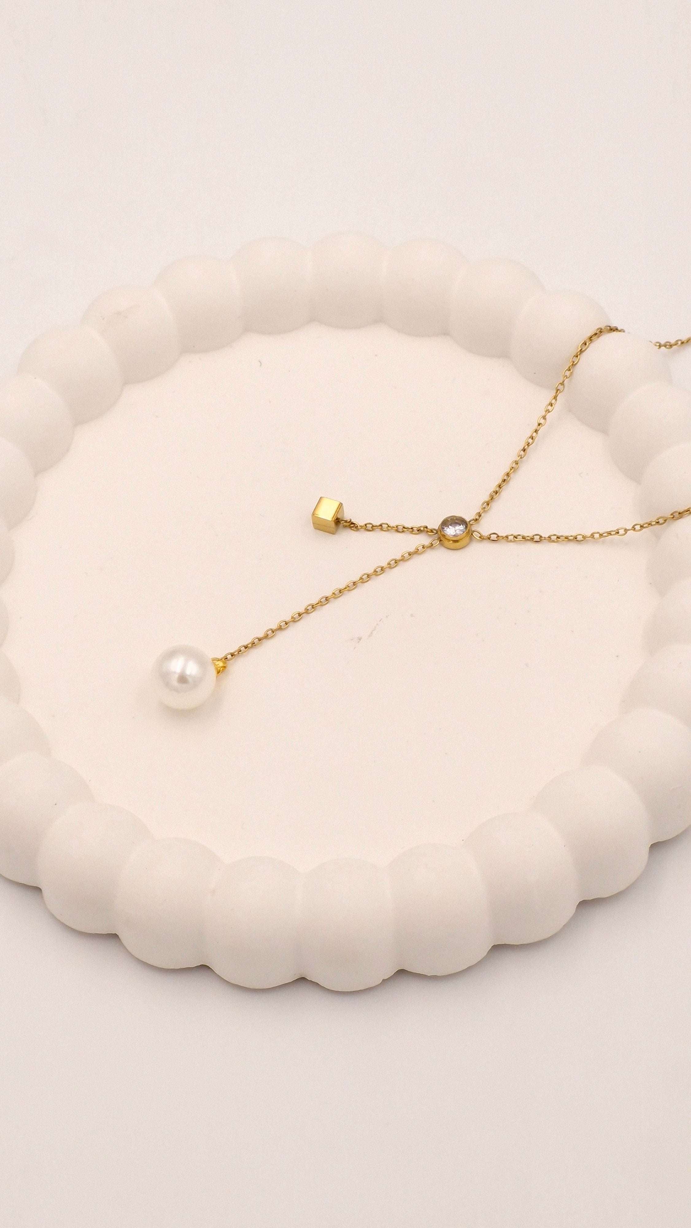 Crystal & Pearl Drop Y-Chain Necklace for Women & Girls | Elegant Anti-Tarnish Gold Finish