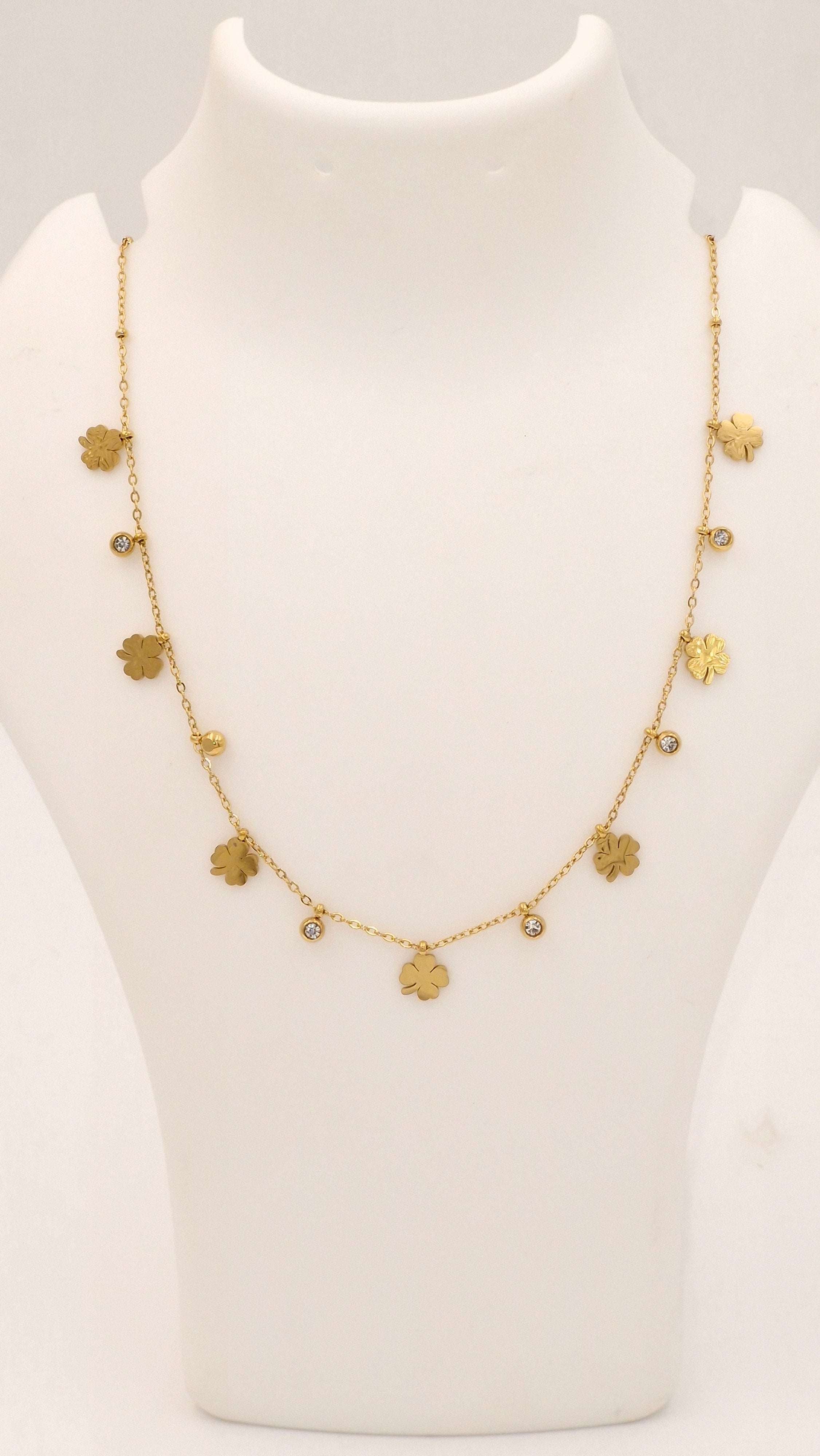 Floral Charm Necklace with Crystal Accents for Women & Girls | Elegant Anti-Tarnish Gold Finish