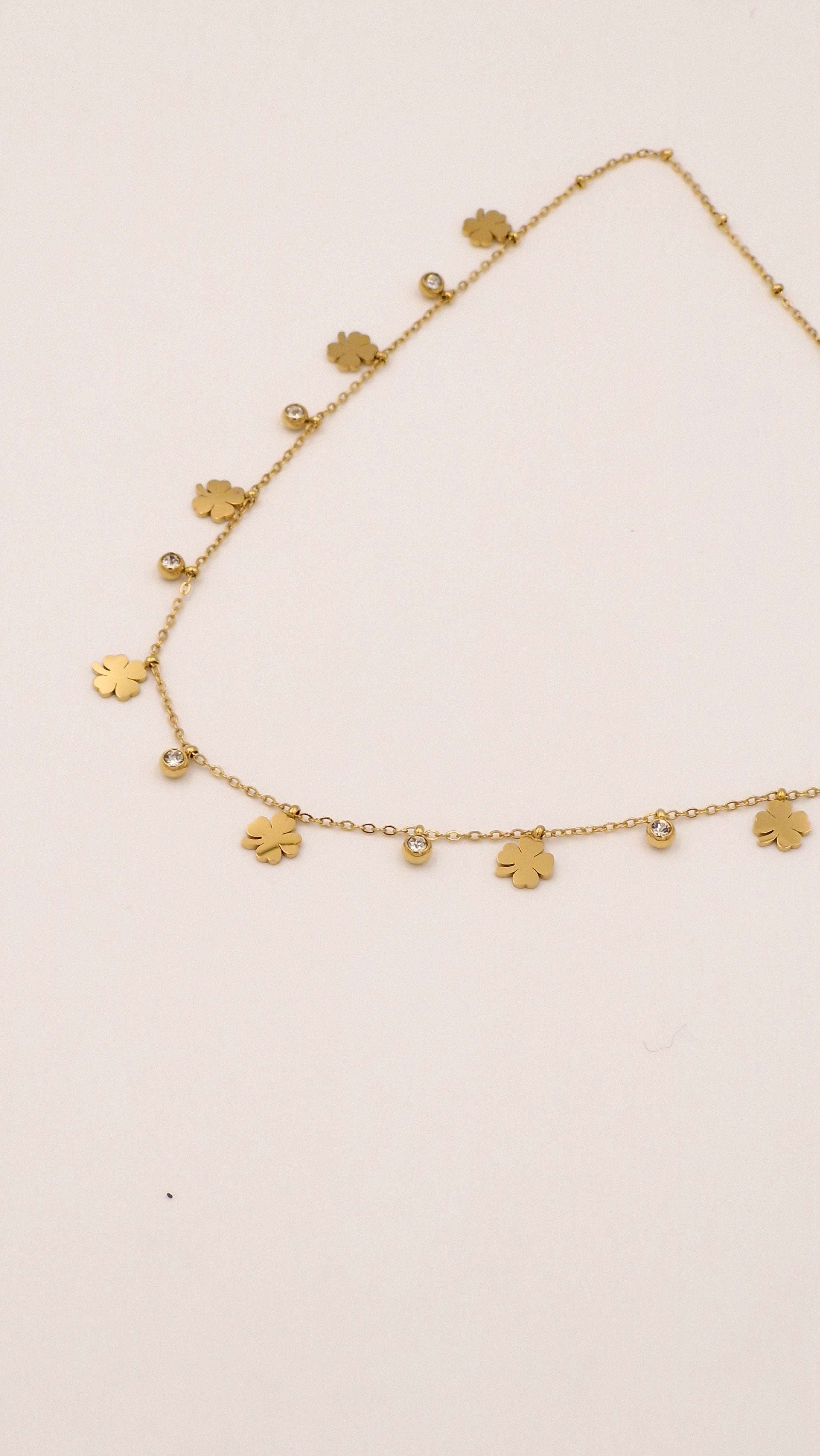 Floral Charm Necklace with Crystal Accents for Women & Girls | Elegant Anti-Tarnish Gold Finish