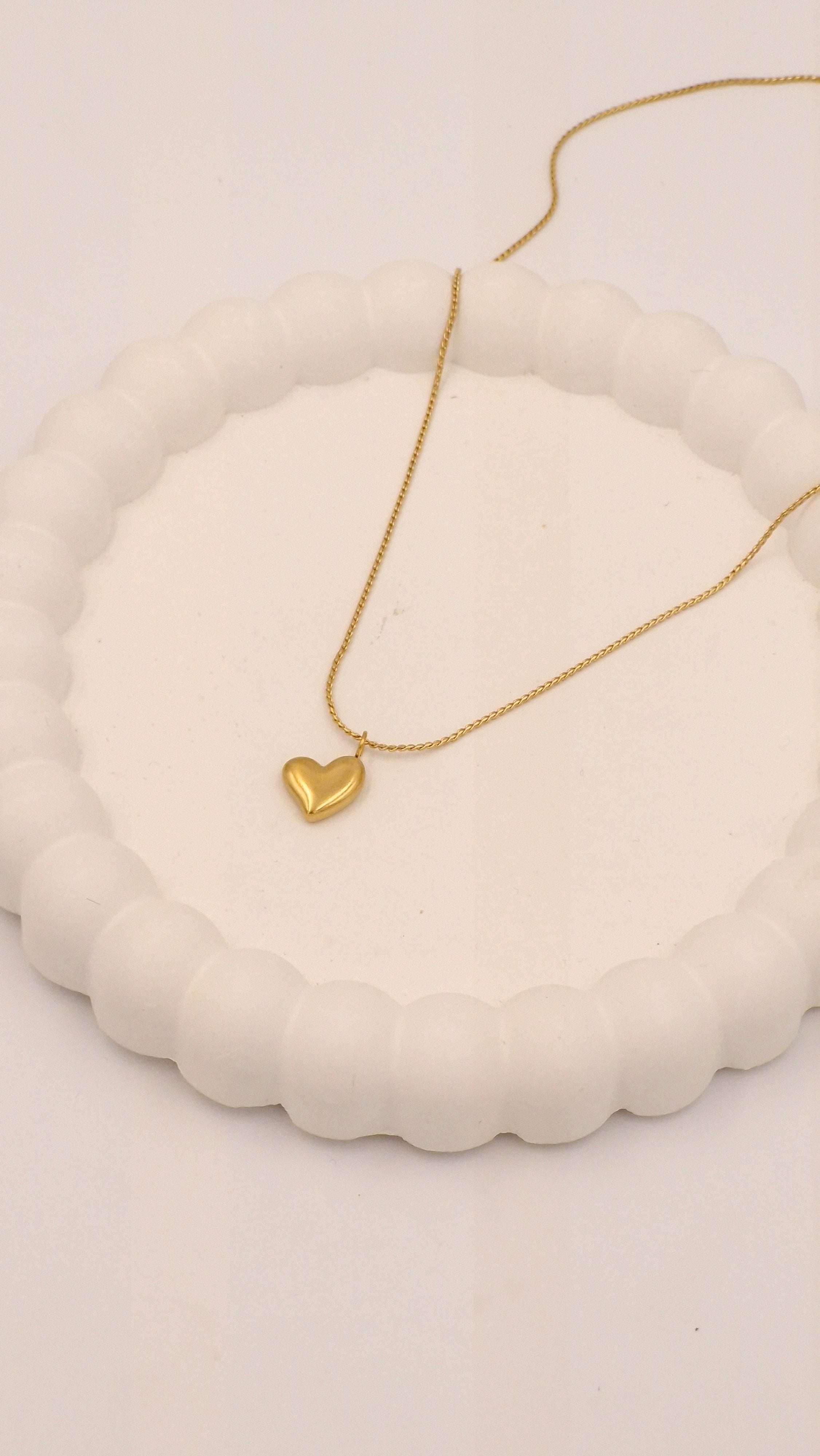 Modern Pearl-Accented Heart Necklace | Sculptural Gold Pendant