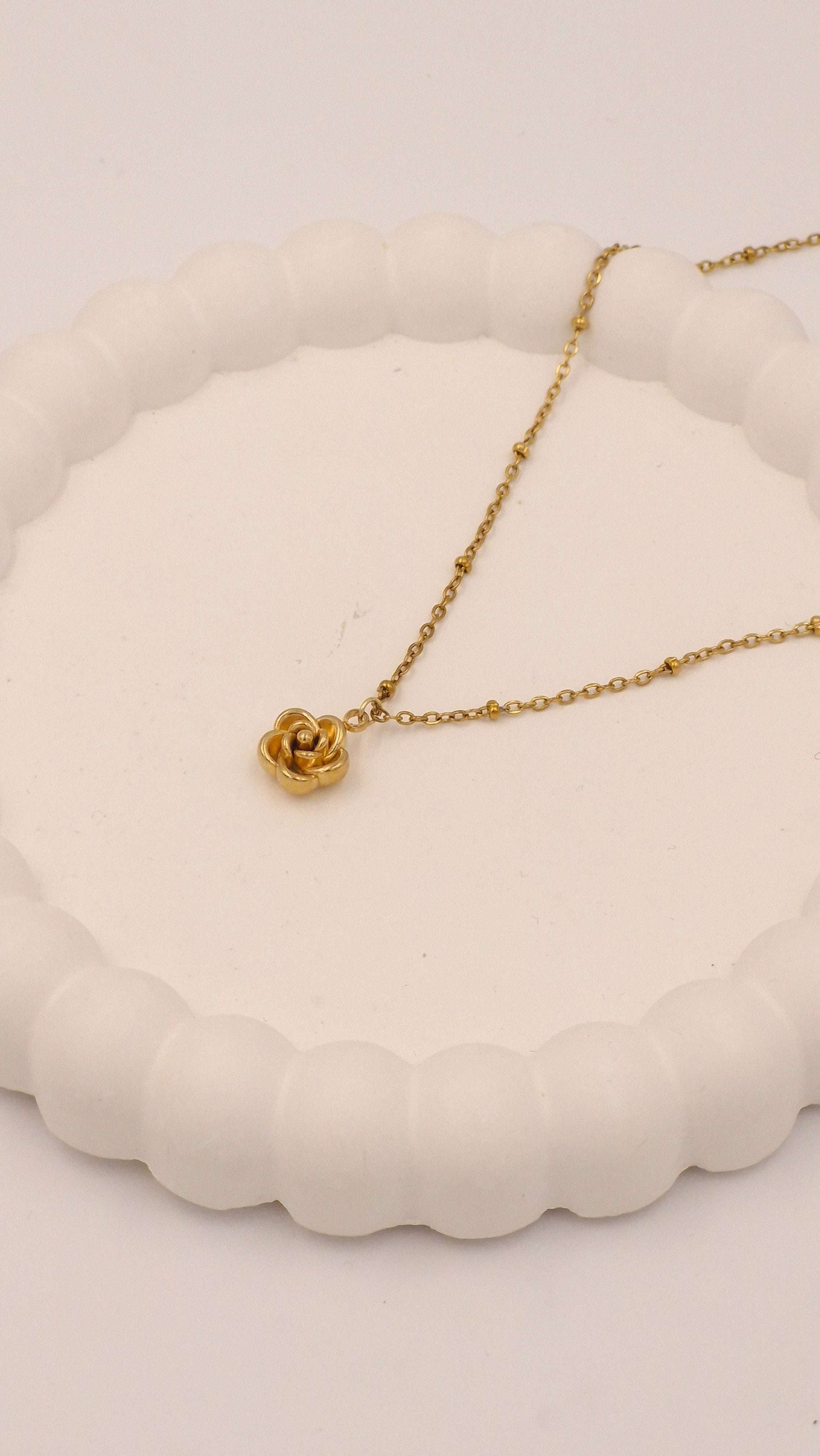 Gold Rose Blossom Pendant Necklace | Elegant Floral Anti-Tarnish Jewelry for Women