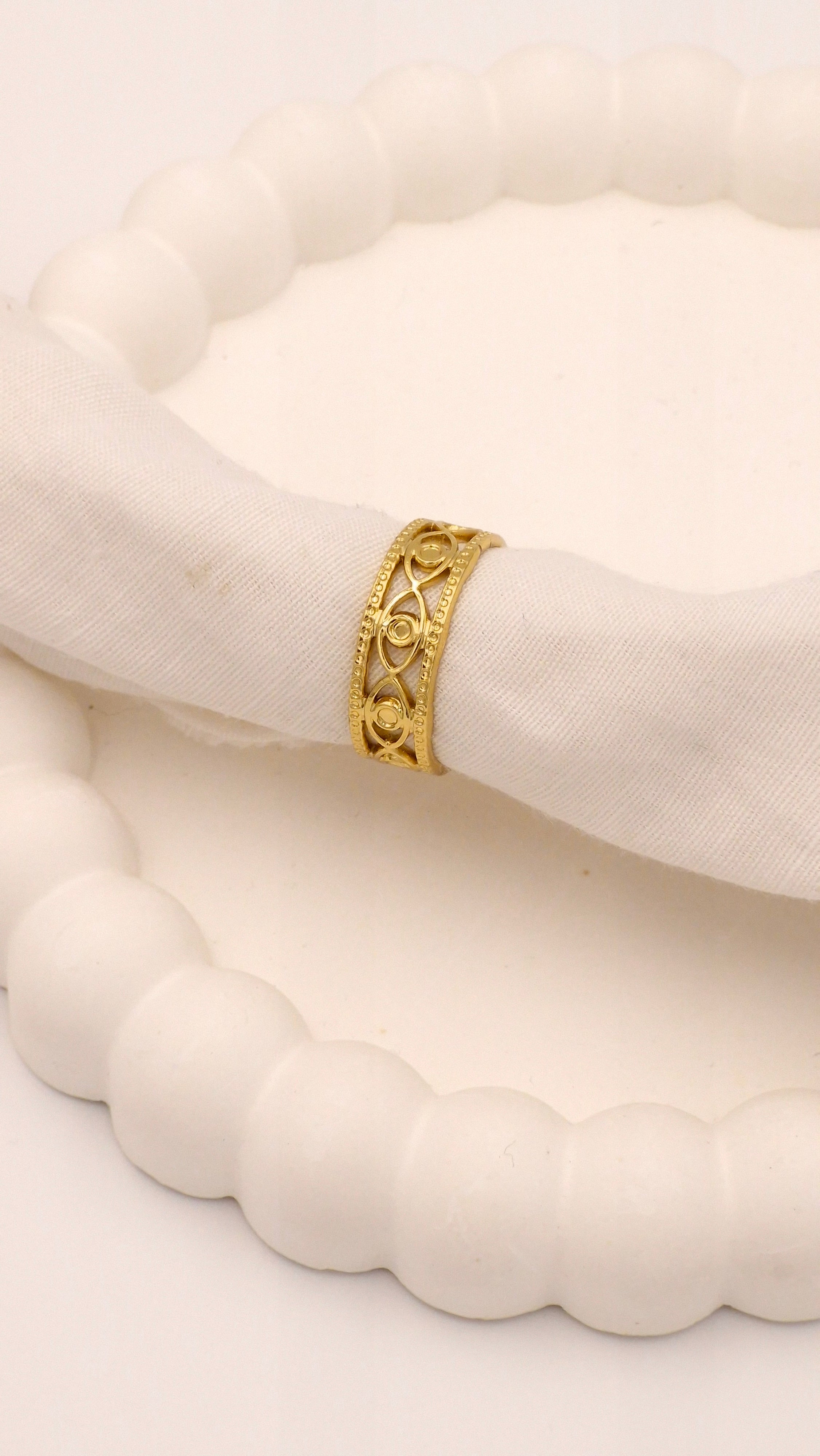 Gold Minimalist Evil Eye Ring | Elegant Adjustable Anti-Tarnish Ring