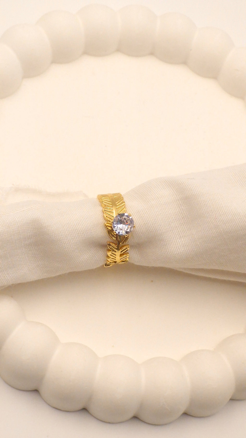 Gold Leaf Band Ring with Round Crystal | Festive Wear Gandhinagar-Gujarat