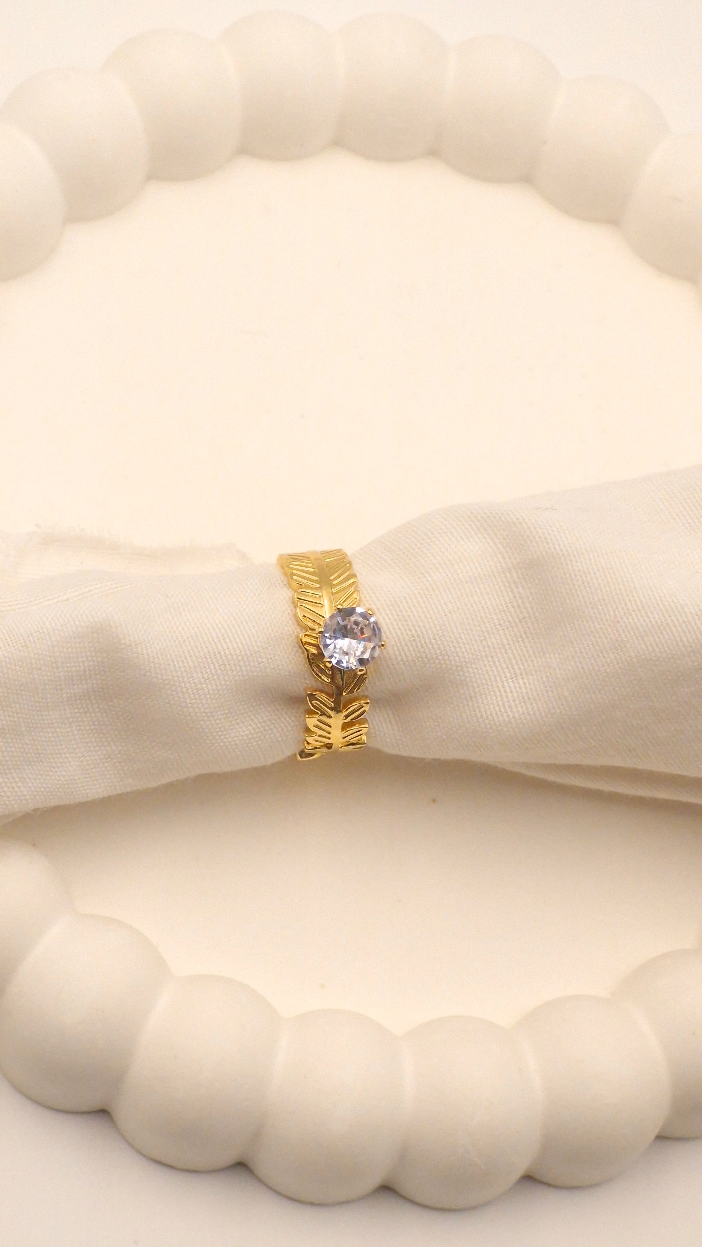 Gold Leaf Band Ring with Round Crystal | Festive Wear Gandhinagar-Gujarat