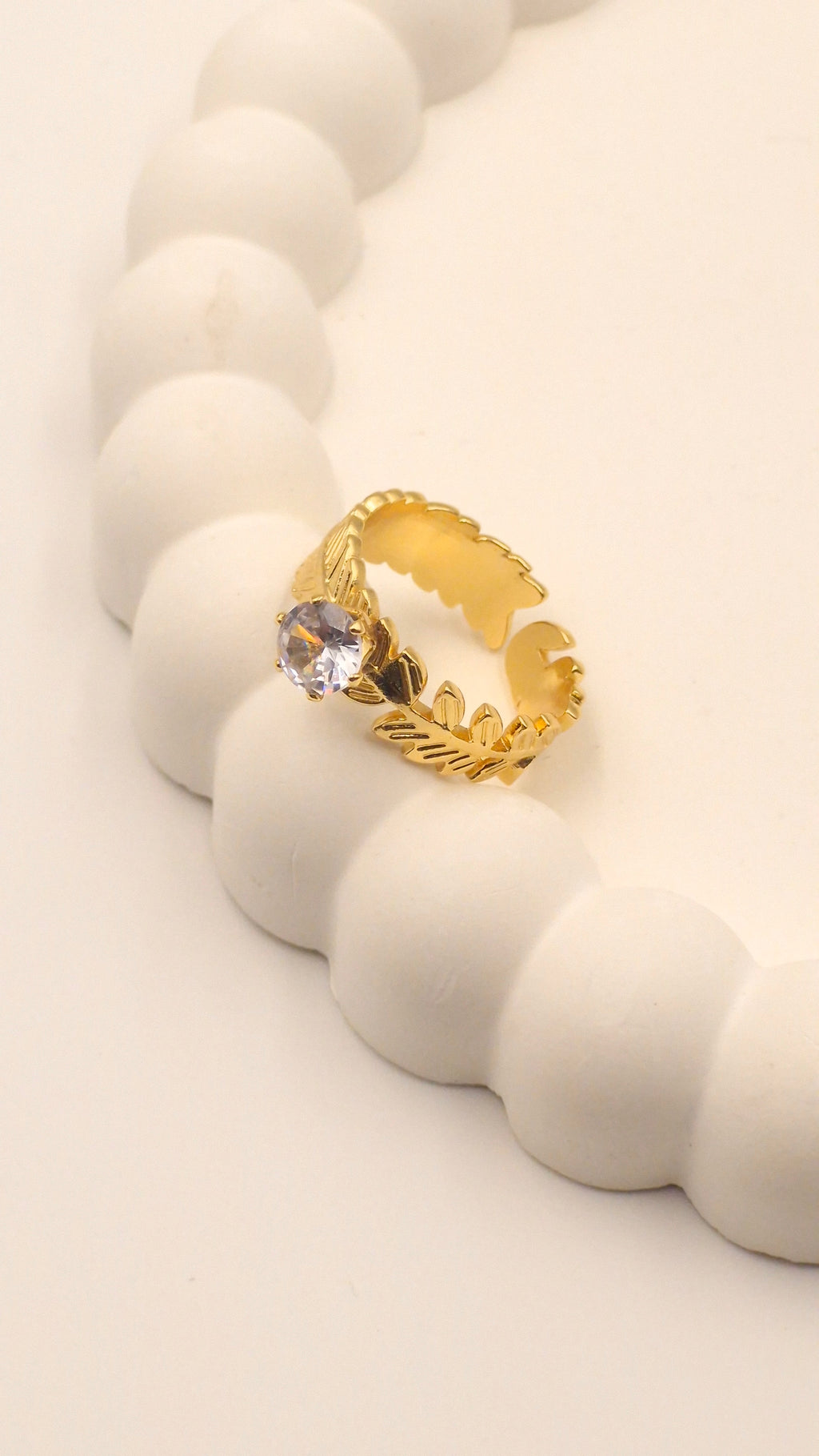 Gold Leaf Band Ring with Round Crystal | Festive Wear Gandhinagar-Gujarat