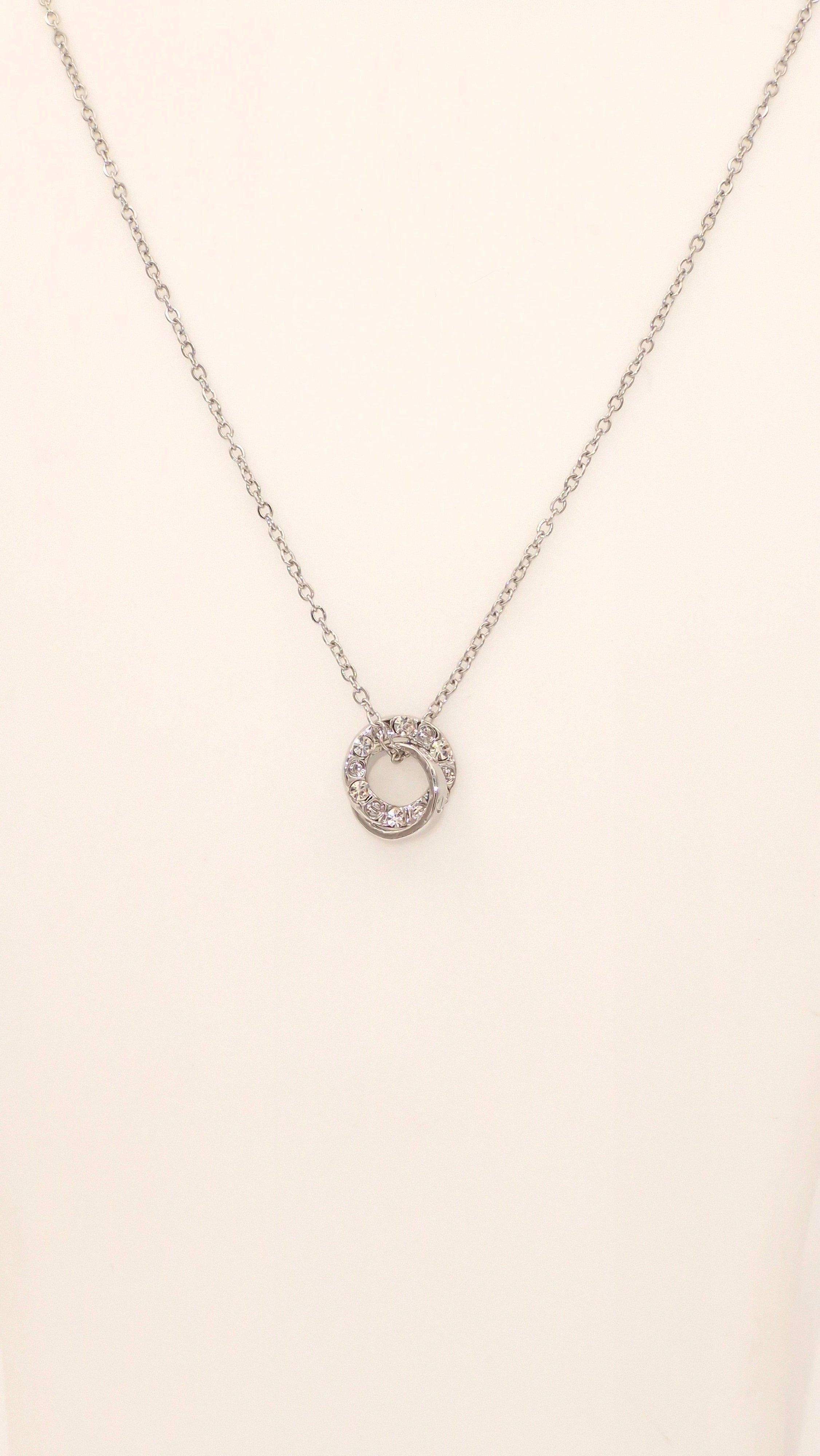 anti tarnish crystal dual ring pendant necklace silver stainless steel jewellery for women