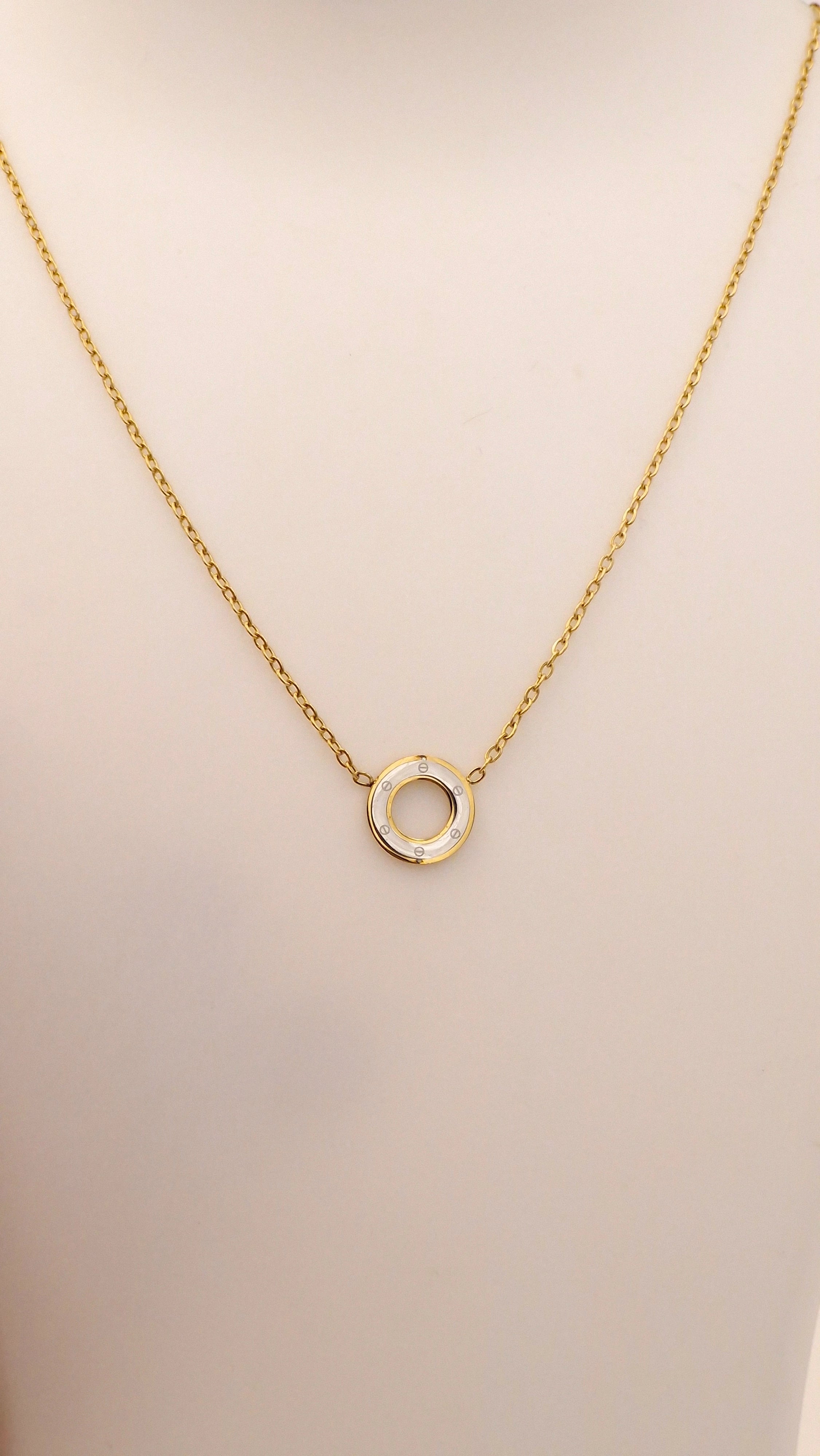 Dual Tone Cartier Ring Pendant | Anti Tarnish Stainless Steel Necklace for Women & Girls