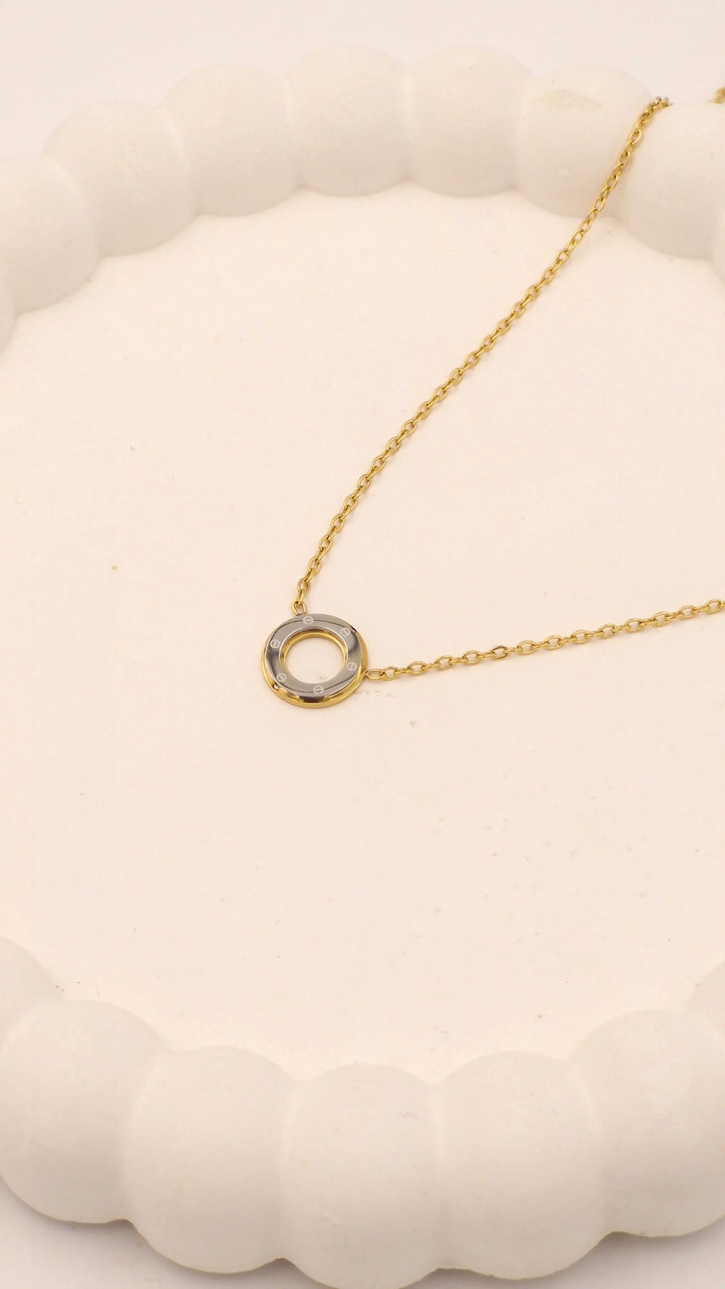 Dual Tone Cartier Ring Pendant | Anti Tarnish Stainless Steel Necklace for Women & Girls