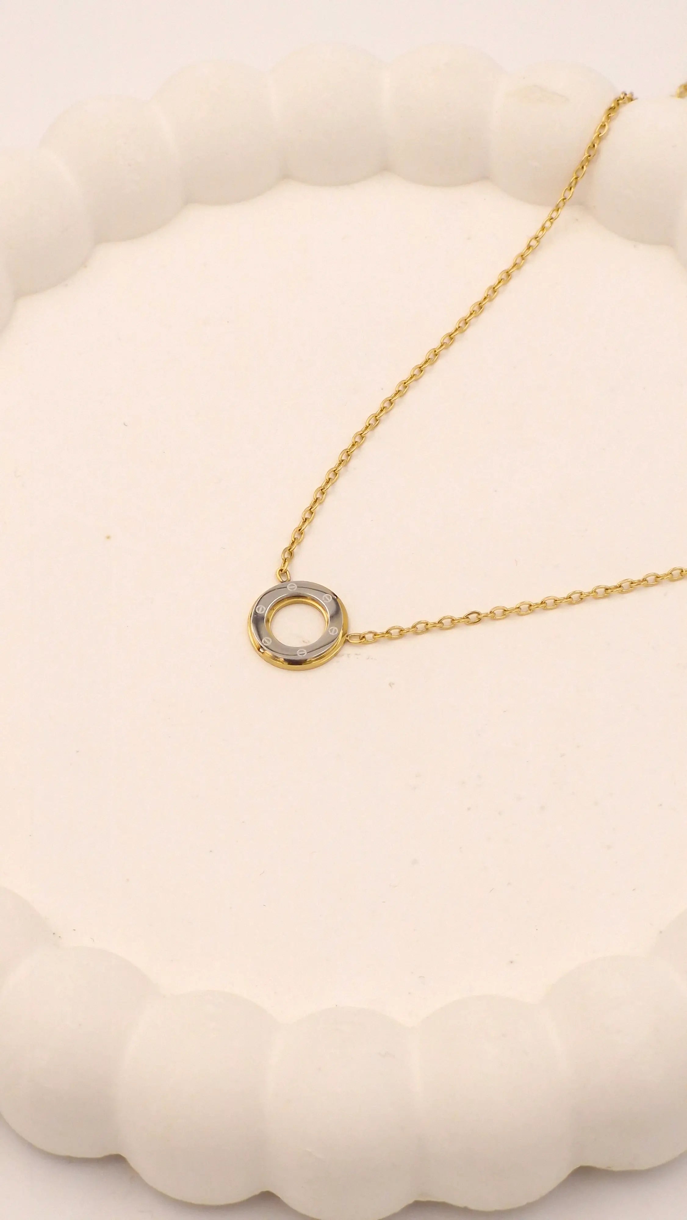 Dual Tone Cartier Ring Pendant | Anti Tarnish Stainless Steel Necklace for Women & Girls