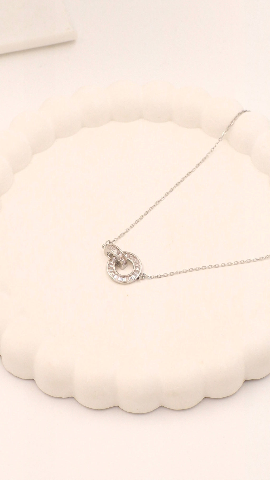 Silver Crystal Circle Necklace for Women | Anti-Tarnish Waterproof Hypoallergenic Minimal Pendant