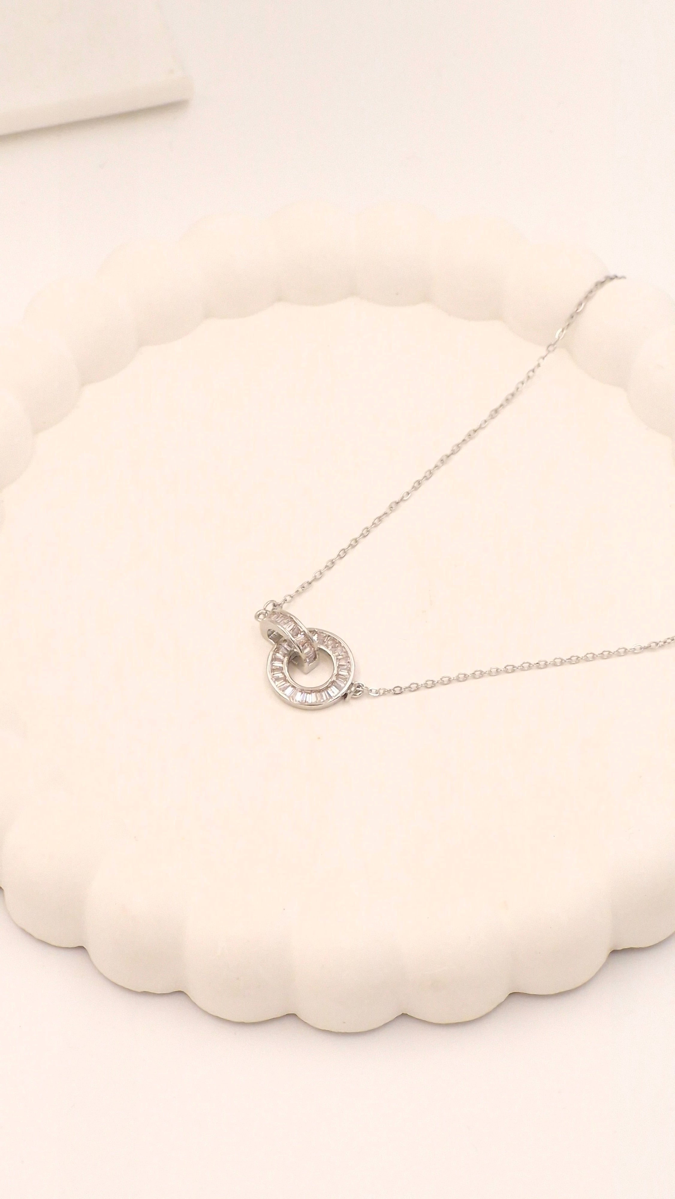 Silver Crystal Circle Necklace for Women | Anti-Tarnish Waterproof Hypoallergenic Minimal Pendant