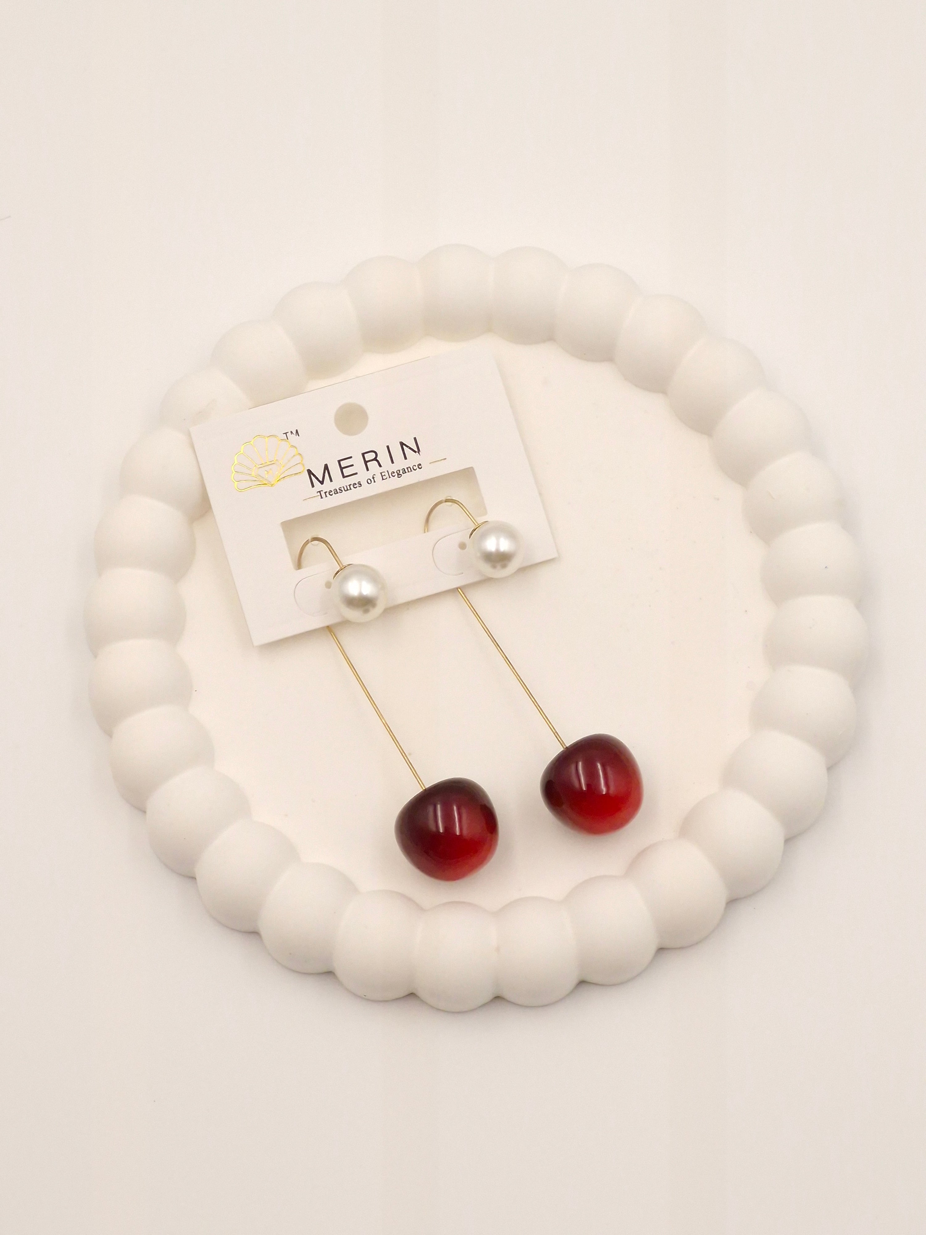 Trendy Pearl & Cherry Drop Earrings for Women – Stylish Long Dangle Earrings