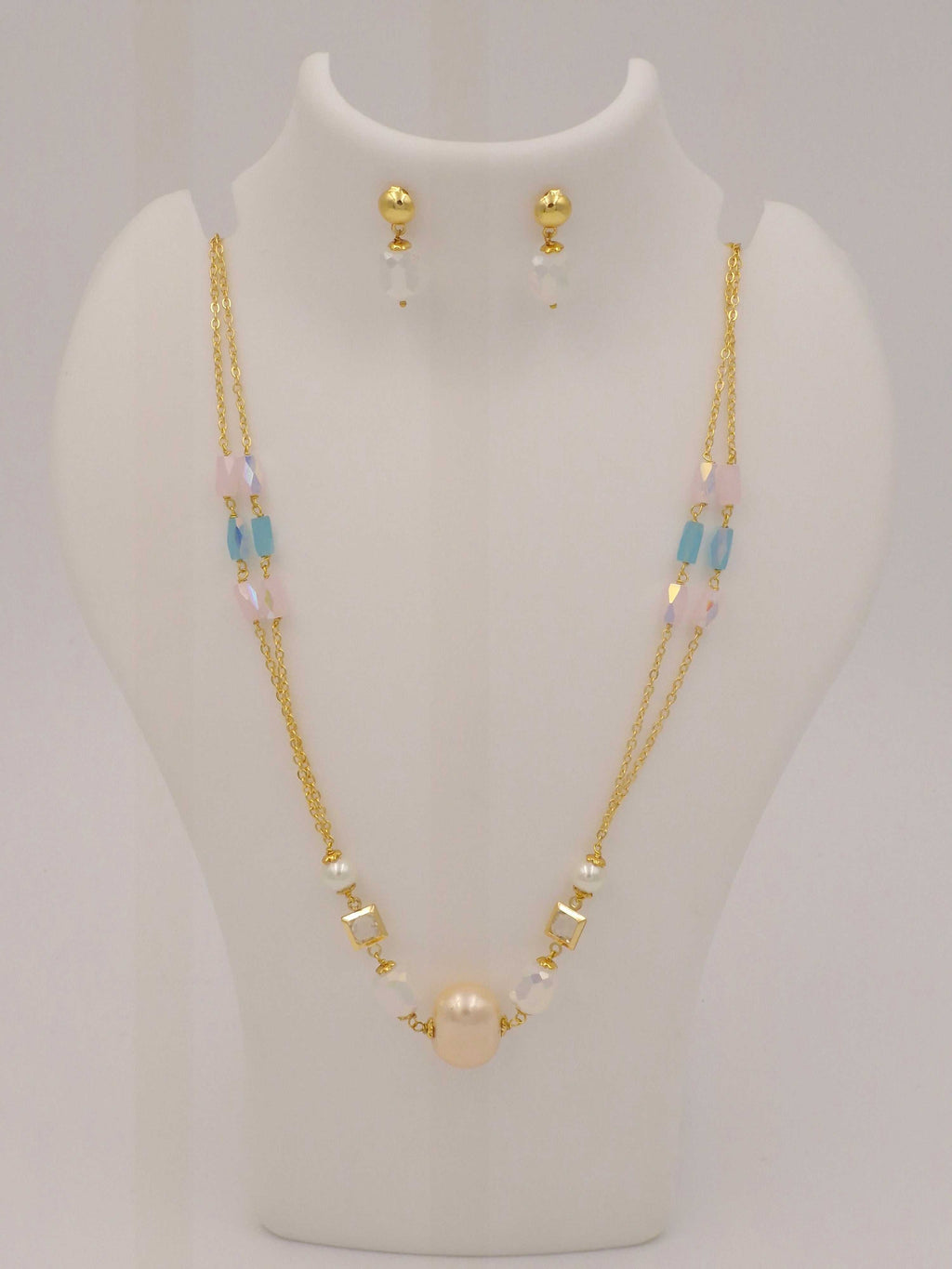 Pearl Beaded Necklace & Earrings Set for Women and Girls | Stylish Gold Chain Jewellery Combo