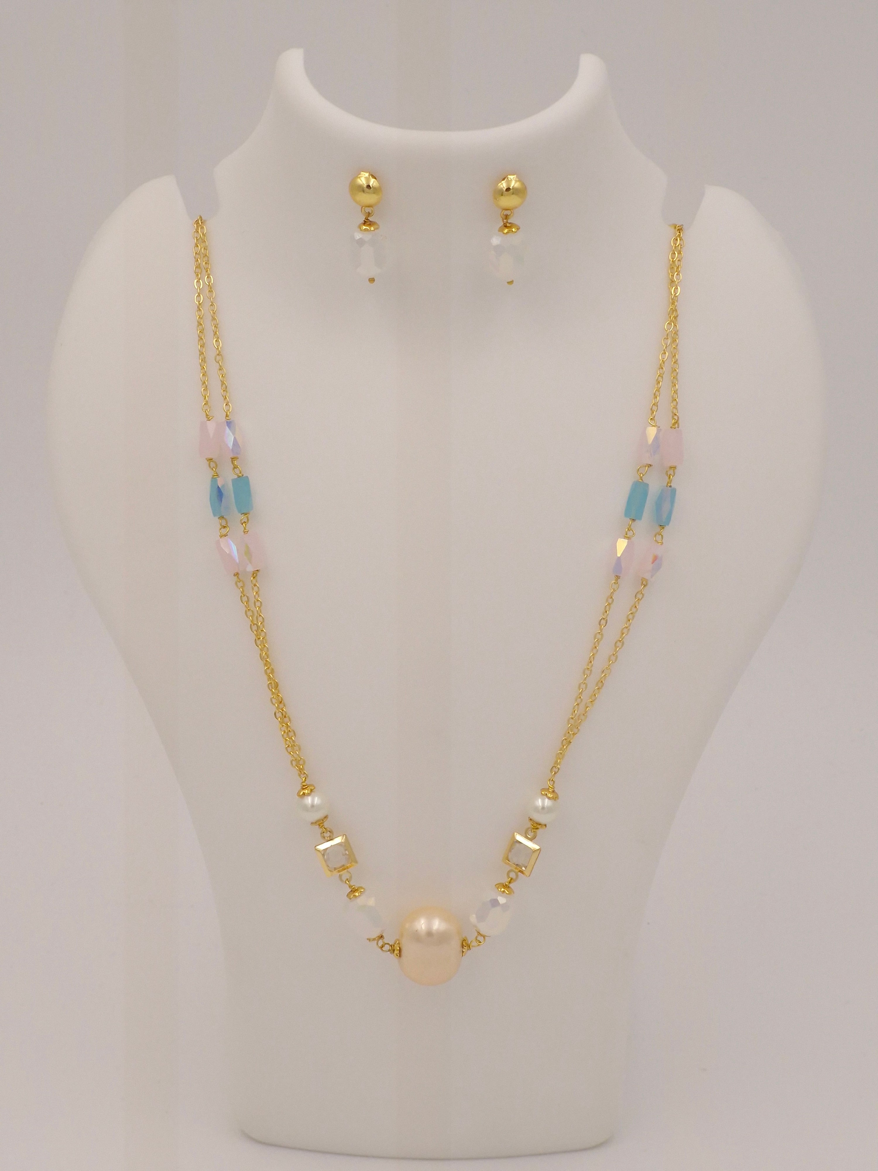 Pearl Beaded Necklace & Earrings Set for Women and Girls | Stylish Gold Chain Jewellery Combo