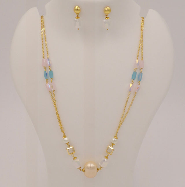 Pearl Beaded Necklace & Earrings Set for Women and Girls | Stylish Gold Chain Jewellery Combo