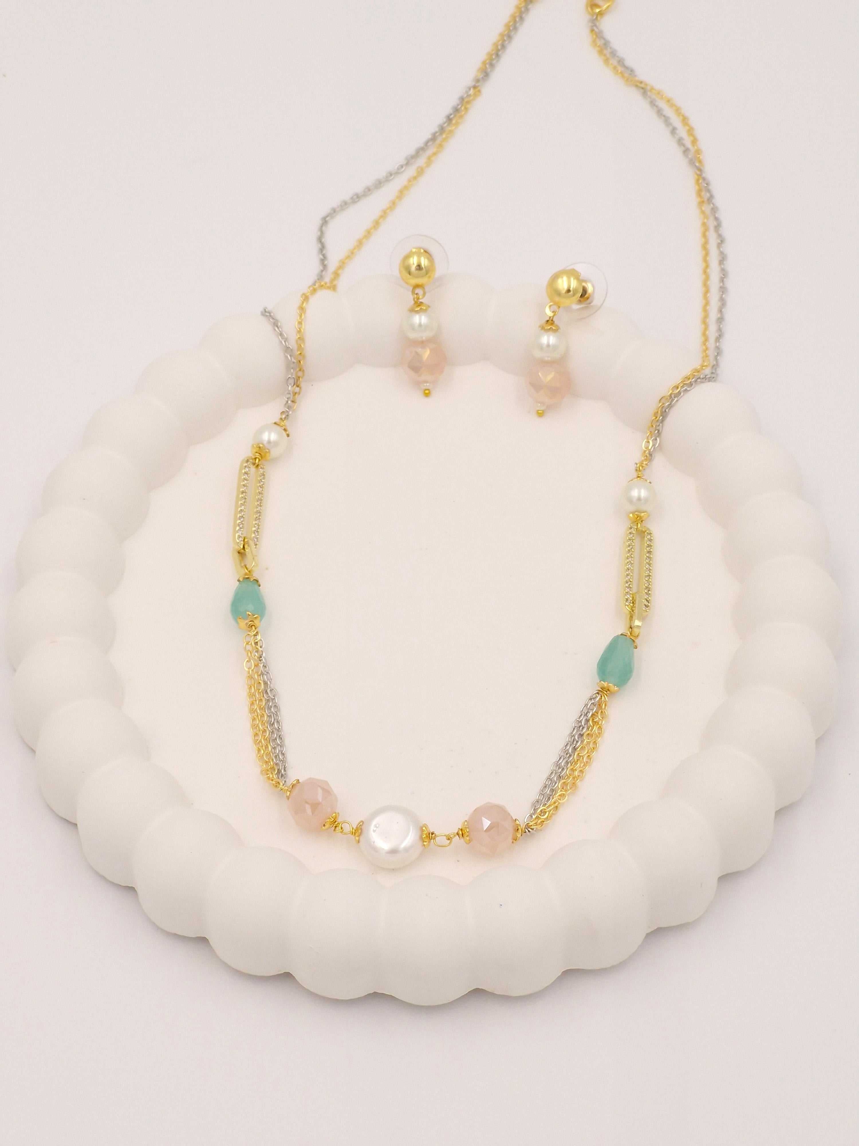Pearl Beaded Necklace & Earrings Set for Women and Girls