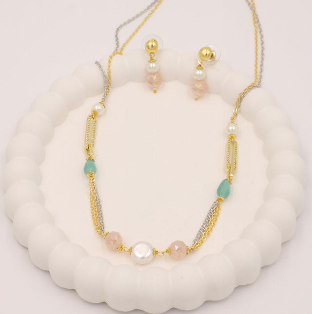 Pearl Beaded Necklace & Earrings Set for Women and Girls