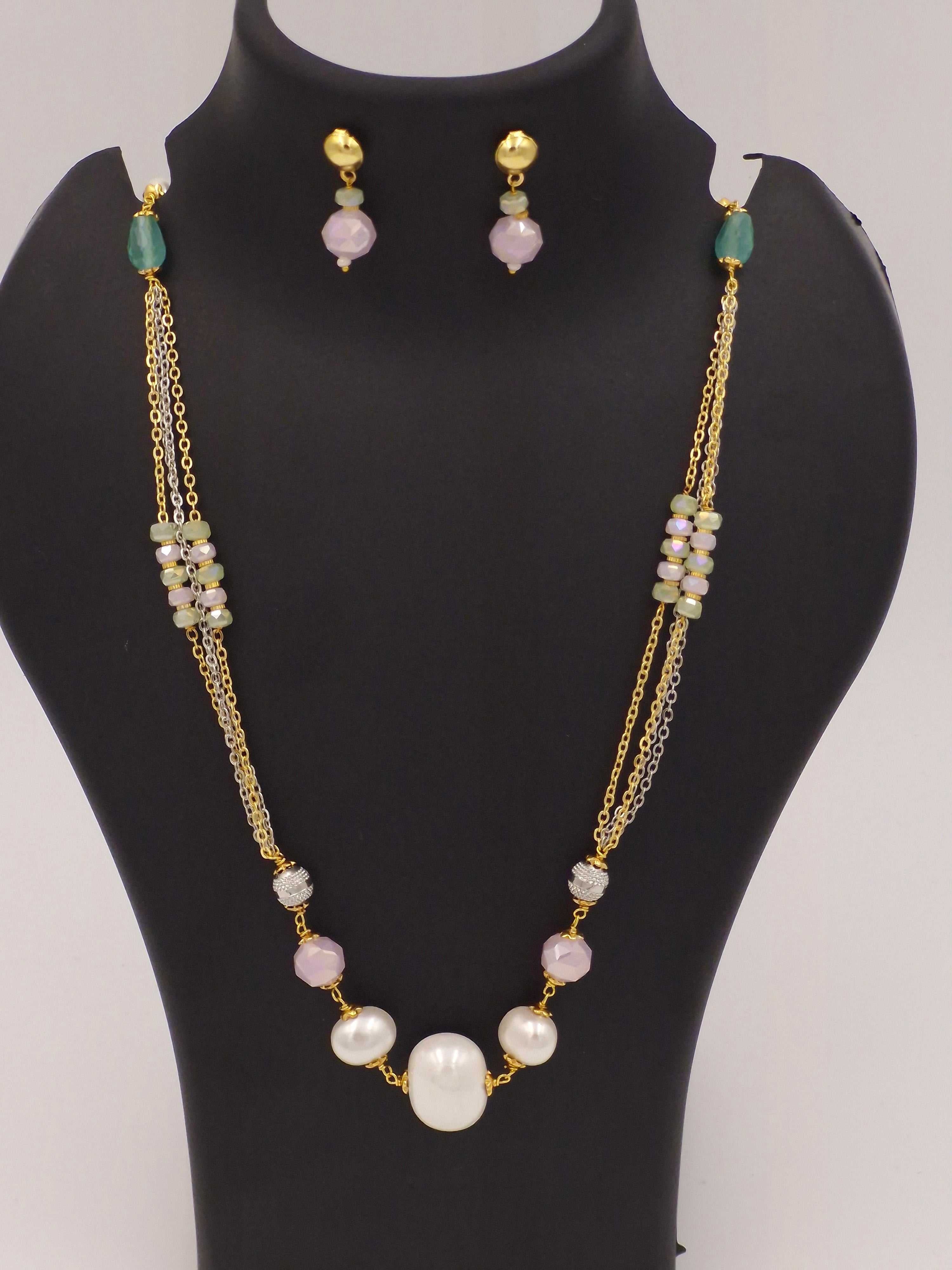 Pearl Beaded Necklace & Earrings Set for Women and Girls