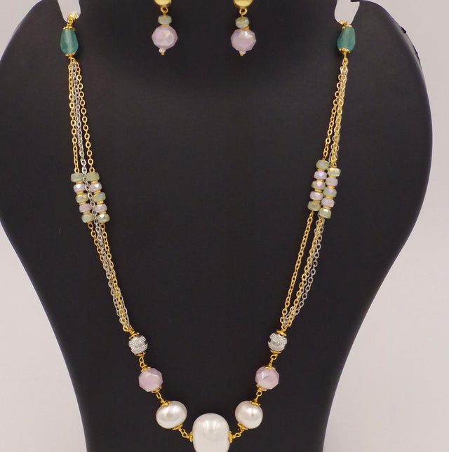 Pearl Beaded Necklace & Earrings Set for Women and Girls