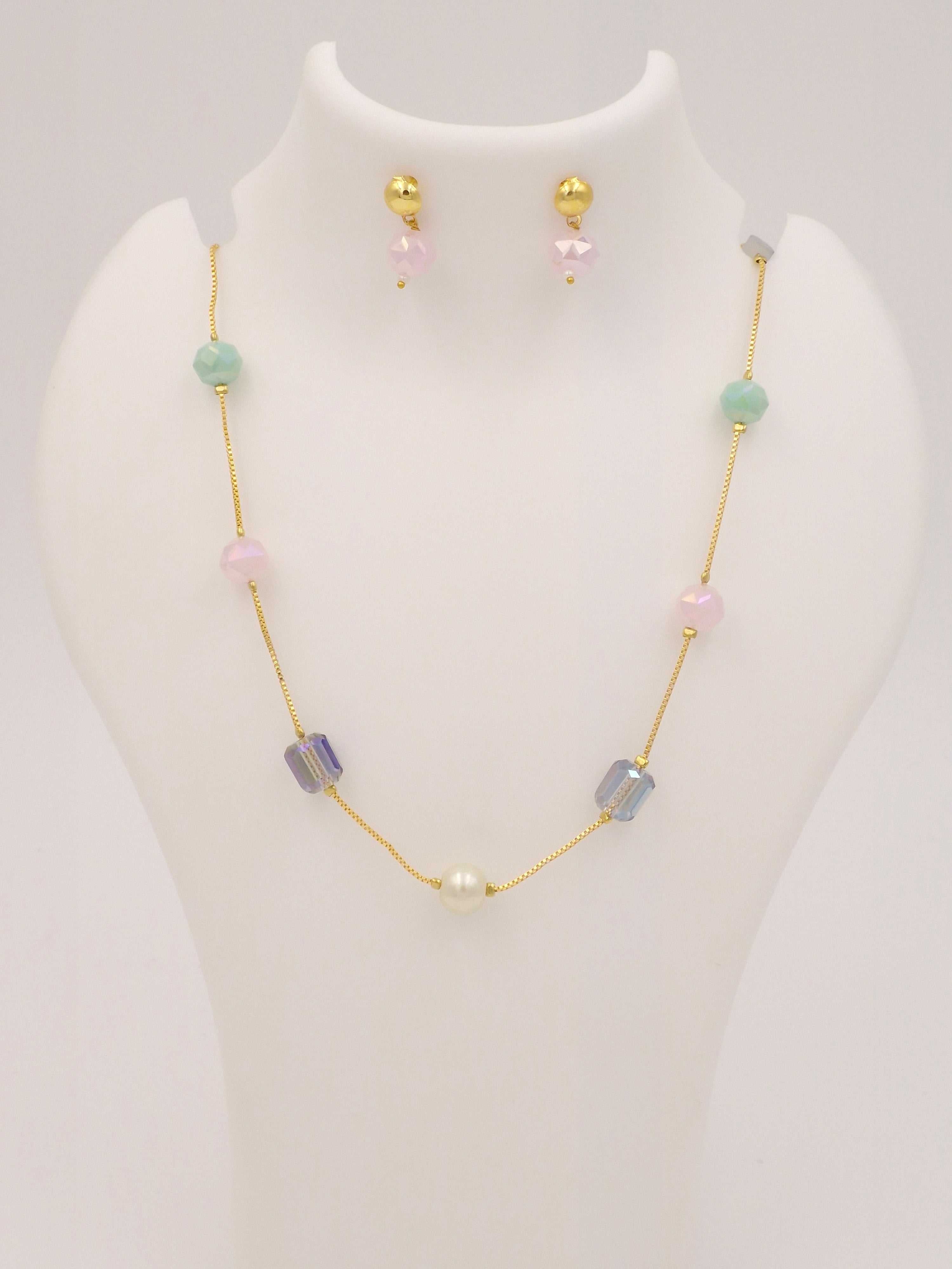 Multicolour Beaded Necklace & Earrings Set for Women | Stylish Gold Chain Jewellery Combo