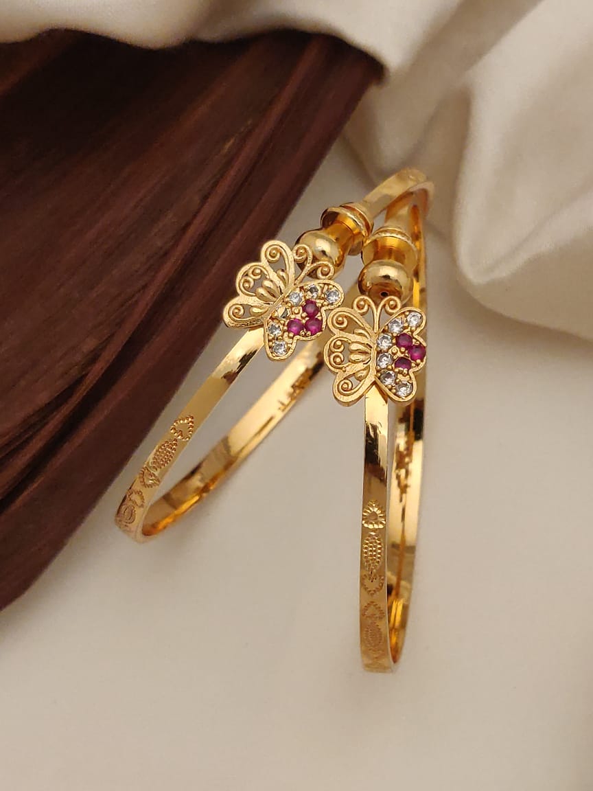 Butterfly Charm Gold-Plated Bangles with Sparkling CZ Stones – Elegant Everyday Wear