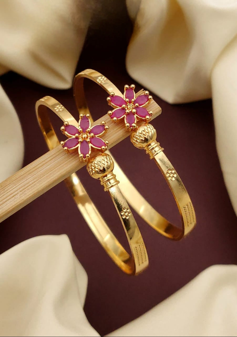 Statement Pink Floral Gold-Plated Bangles – Ethnic & Wedding Wear