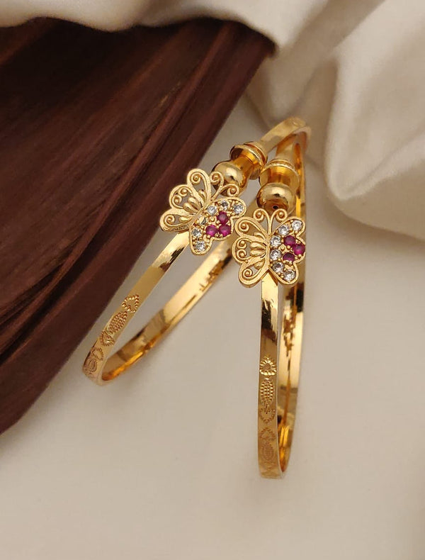 Butterfly Charm Gold-Plated Bangles with Sparkling CZ Stones – Elegant Everyday Wear