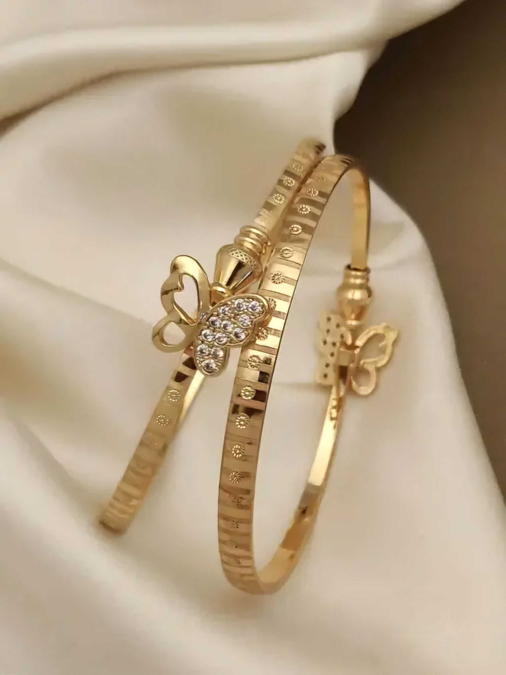 Butterfly Charm Gold-Plated Bangles with Sparkling CZ Stones – Elegant Everyday Wear