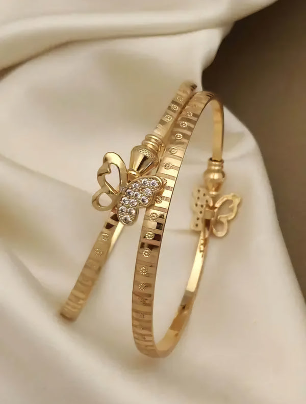 Butterfly Charm Gold-Plated Bangles with Sparkling CZ Stones – Elegant Everyday Wear