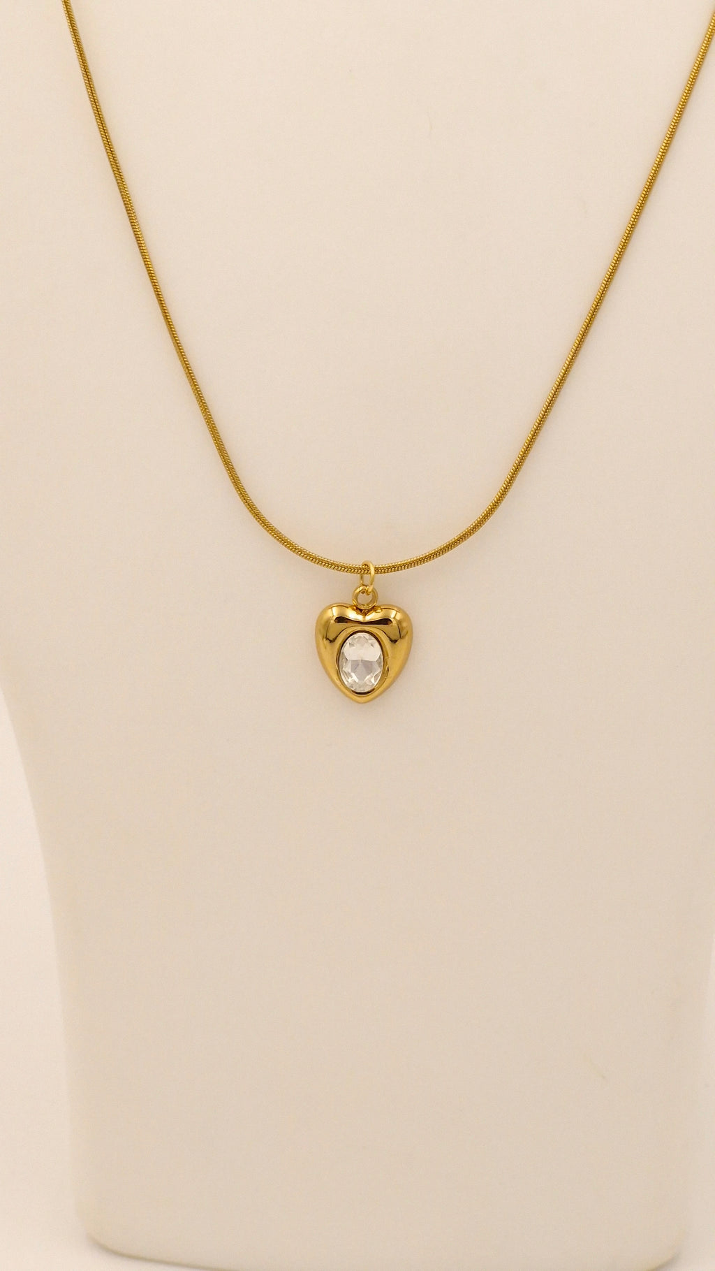 crystal heart pendant necklace 18k gold plated anti tarnish waterproof stainless steel jewellery for women