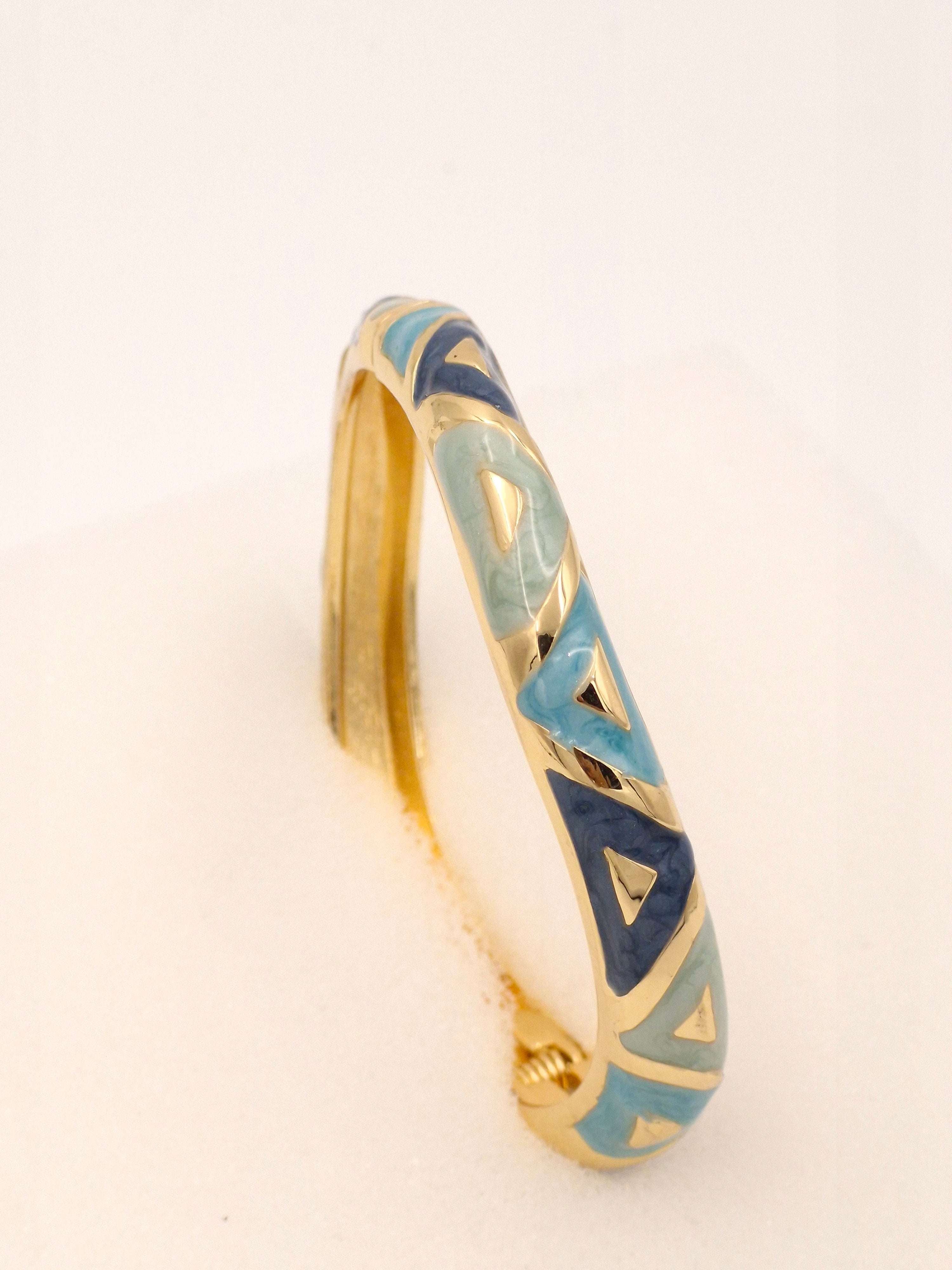 Blue Geometric Resin Meenakari Gold Finish Anti-Tarnish Kada