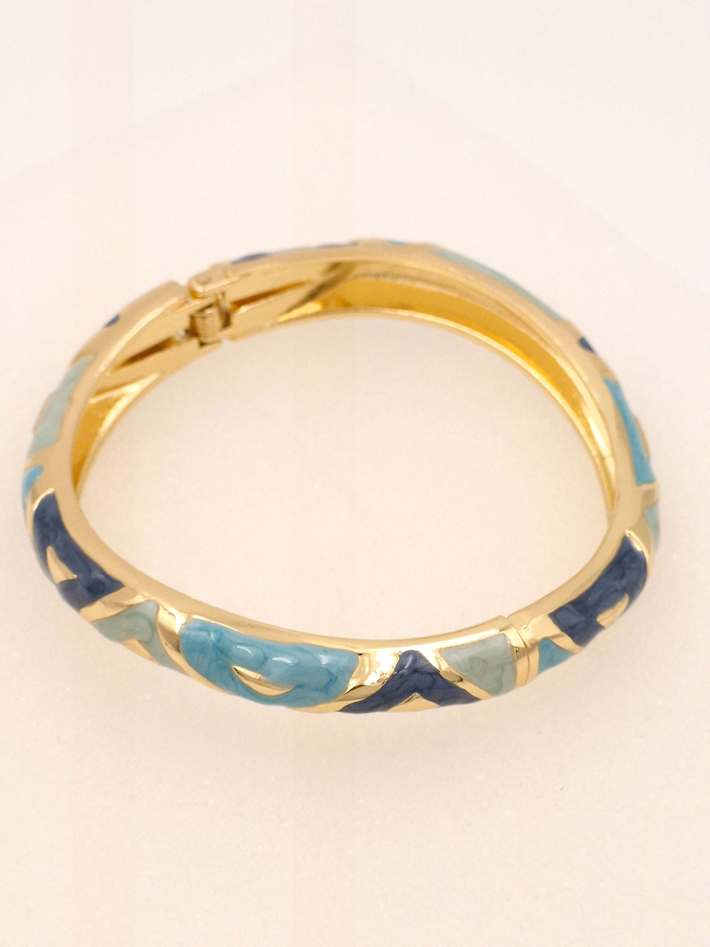 Blue Geometric Resin Meenakari Gold Finish Anti-Tarnish Kada