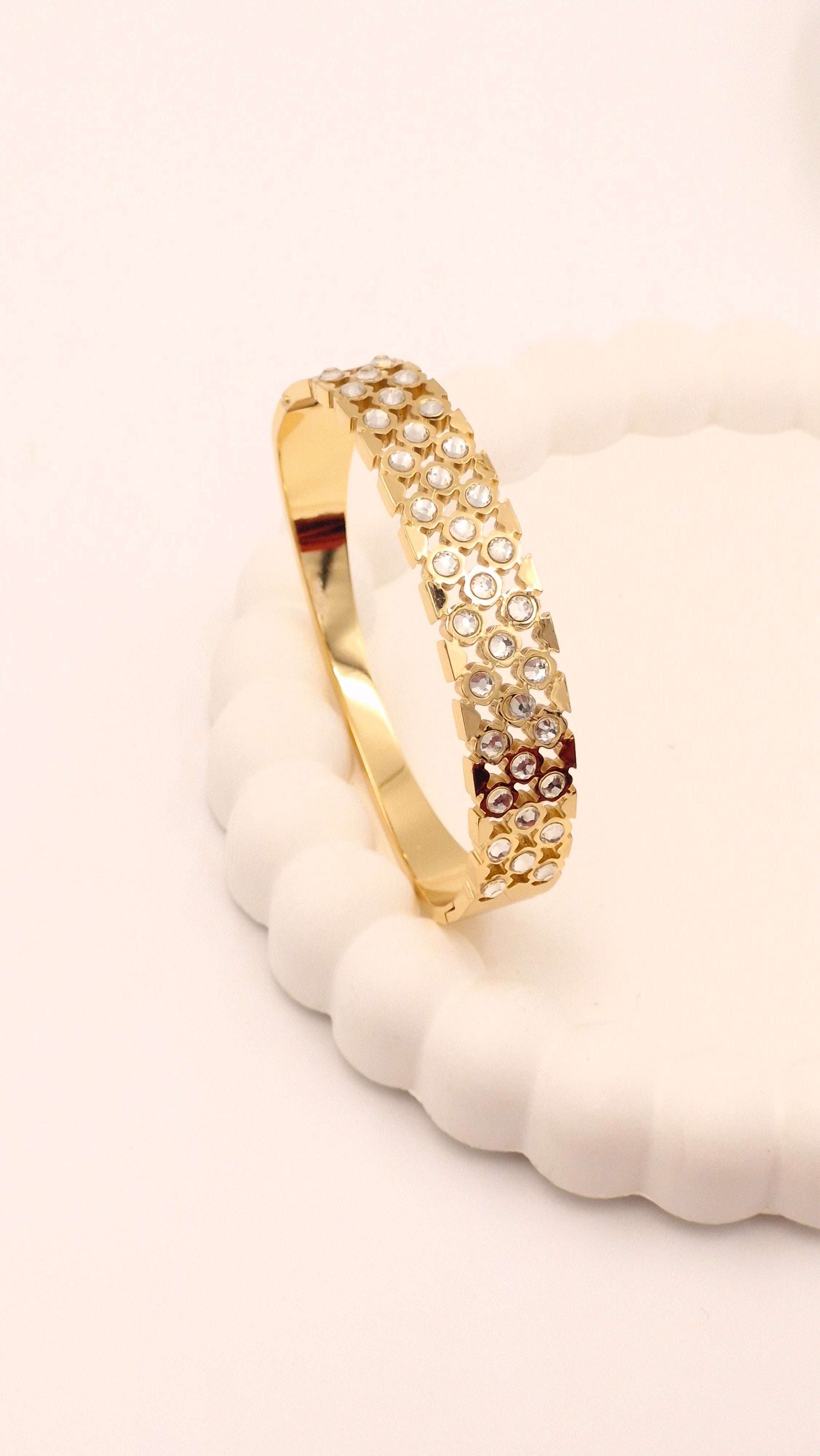 Gold Finish Crystal Studded Anti-Tarnish Kada for Women