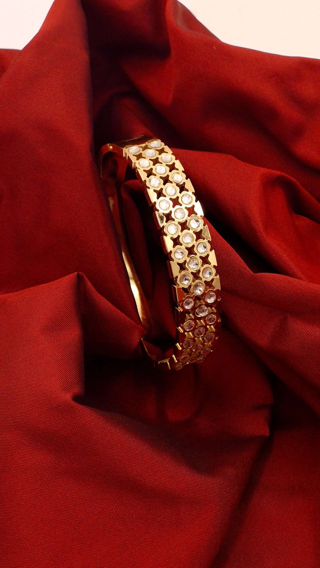 Gold Finish Crystal Studded Anti-Tarnish Kada for Women