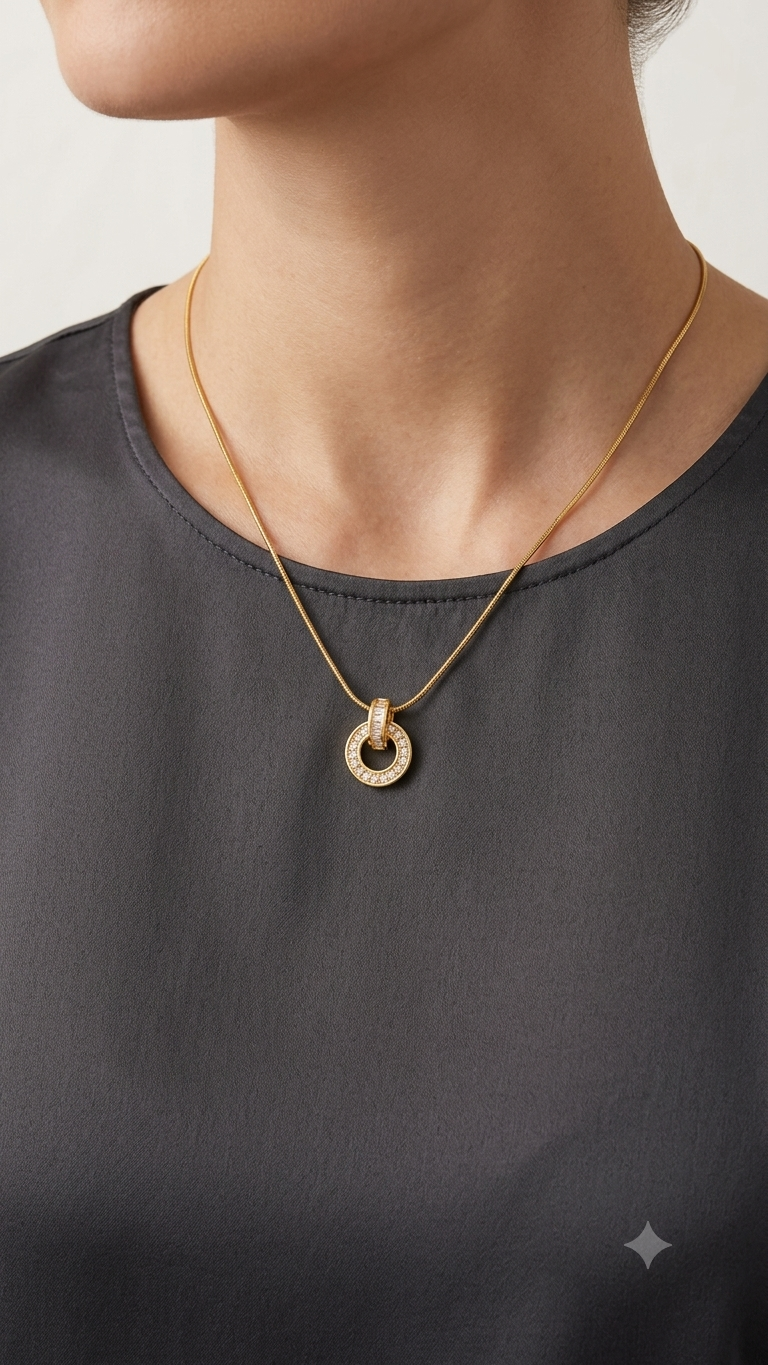 18K Gold Plated Circle pendant Necklace for Women | Anti-Tarnish Waterproof Hypoallergenic Jewellery
