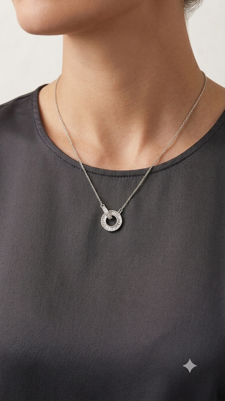 Silver Crystal Circle Necklace for Women | Anti-Tarnish Waterproof Hypoallergenic Minimal Pendant