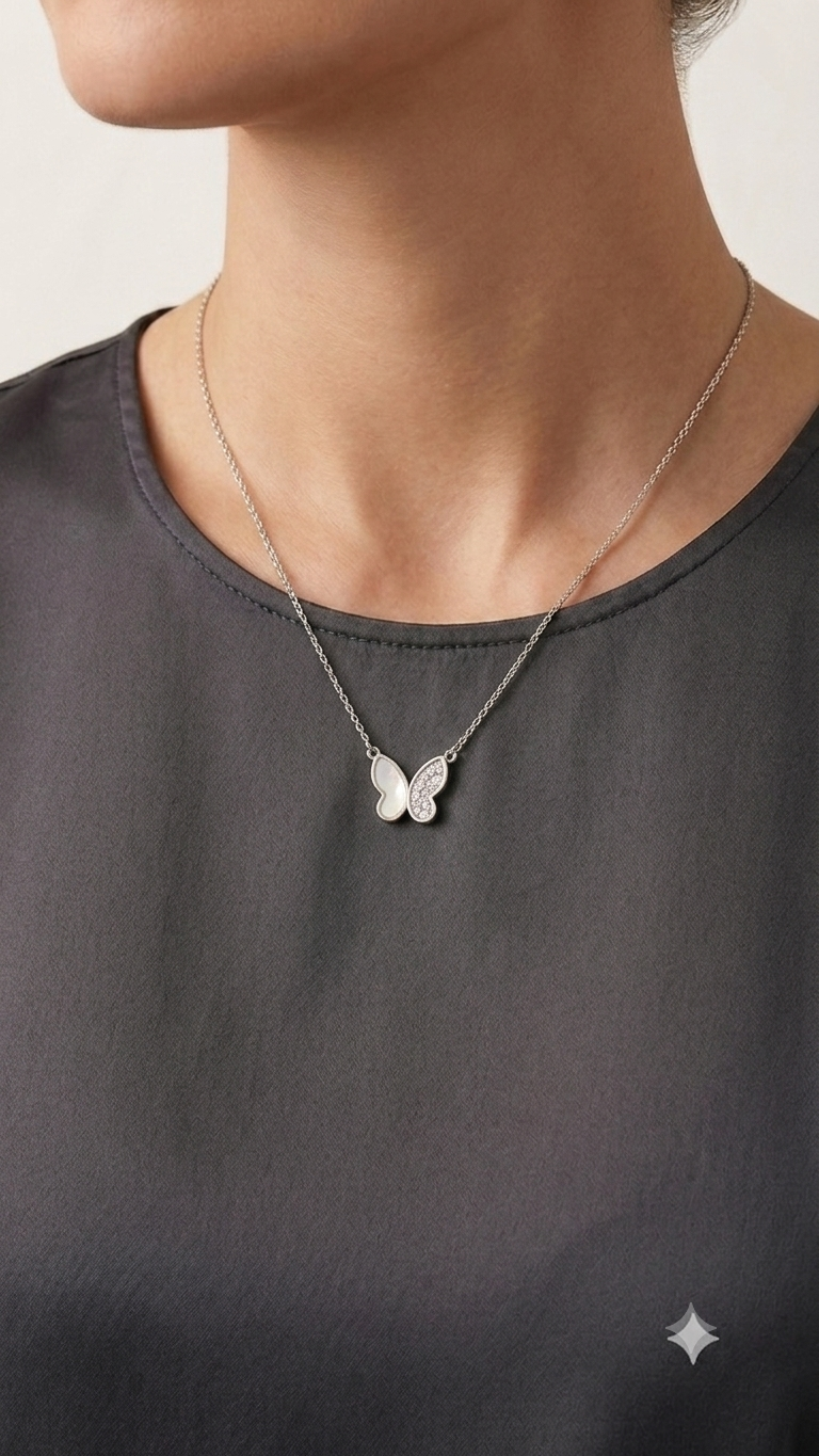 Silver Butterfly Necklace for Women | Anti-Tarnish Waterproof Hypoallergenic Minimal Jewellery