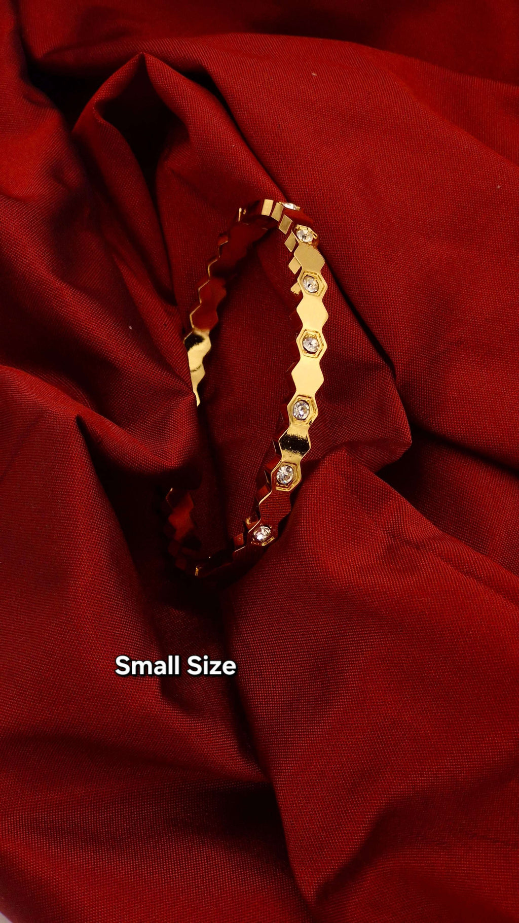 Hexagon Honeycomb Crystal Gold-Finish Anti-Tarnish Kada – Small Size