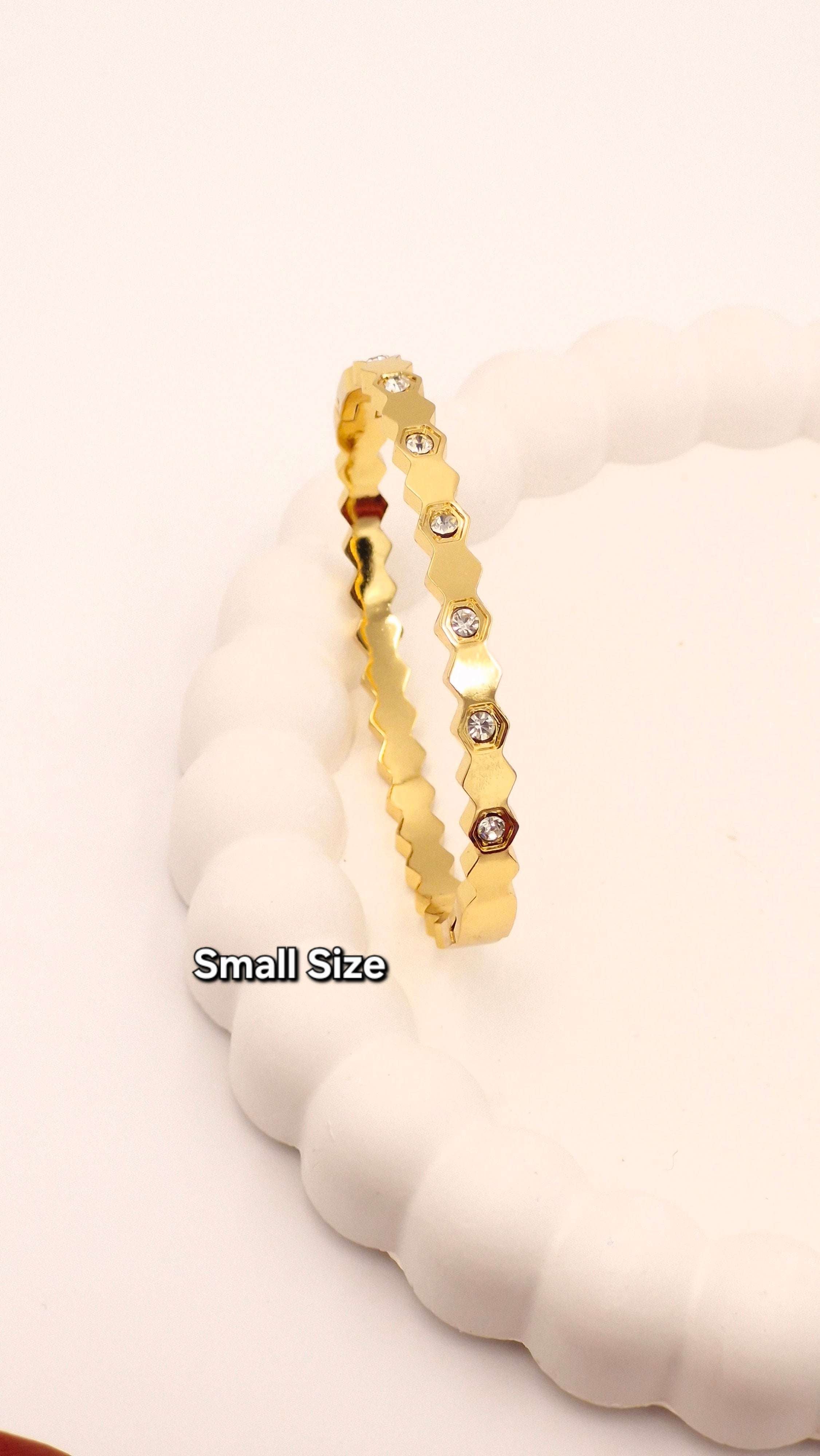 Hexagon Honeycomb Crystal Gold-Finish Anti-Tarnish Kada – Small Size