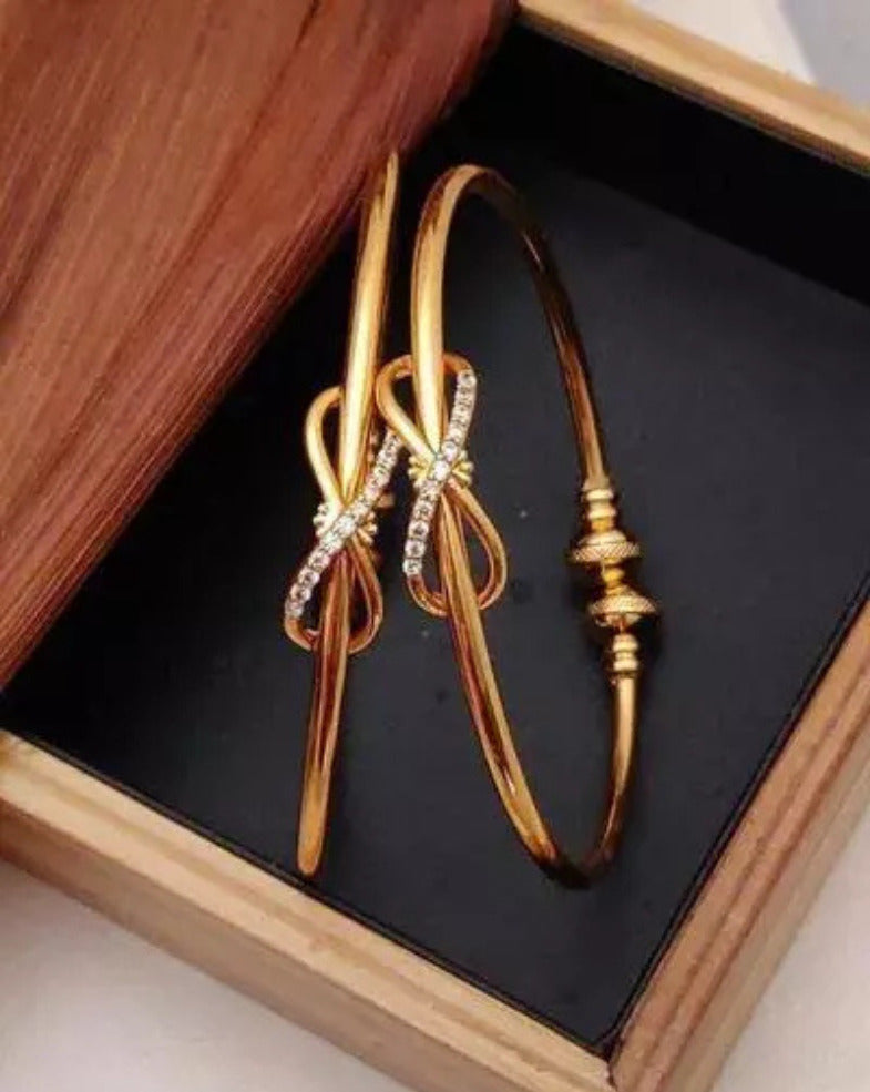 Brass Diamond Gold-plated Bangle  (Pack of 2)
