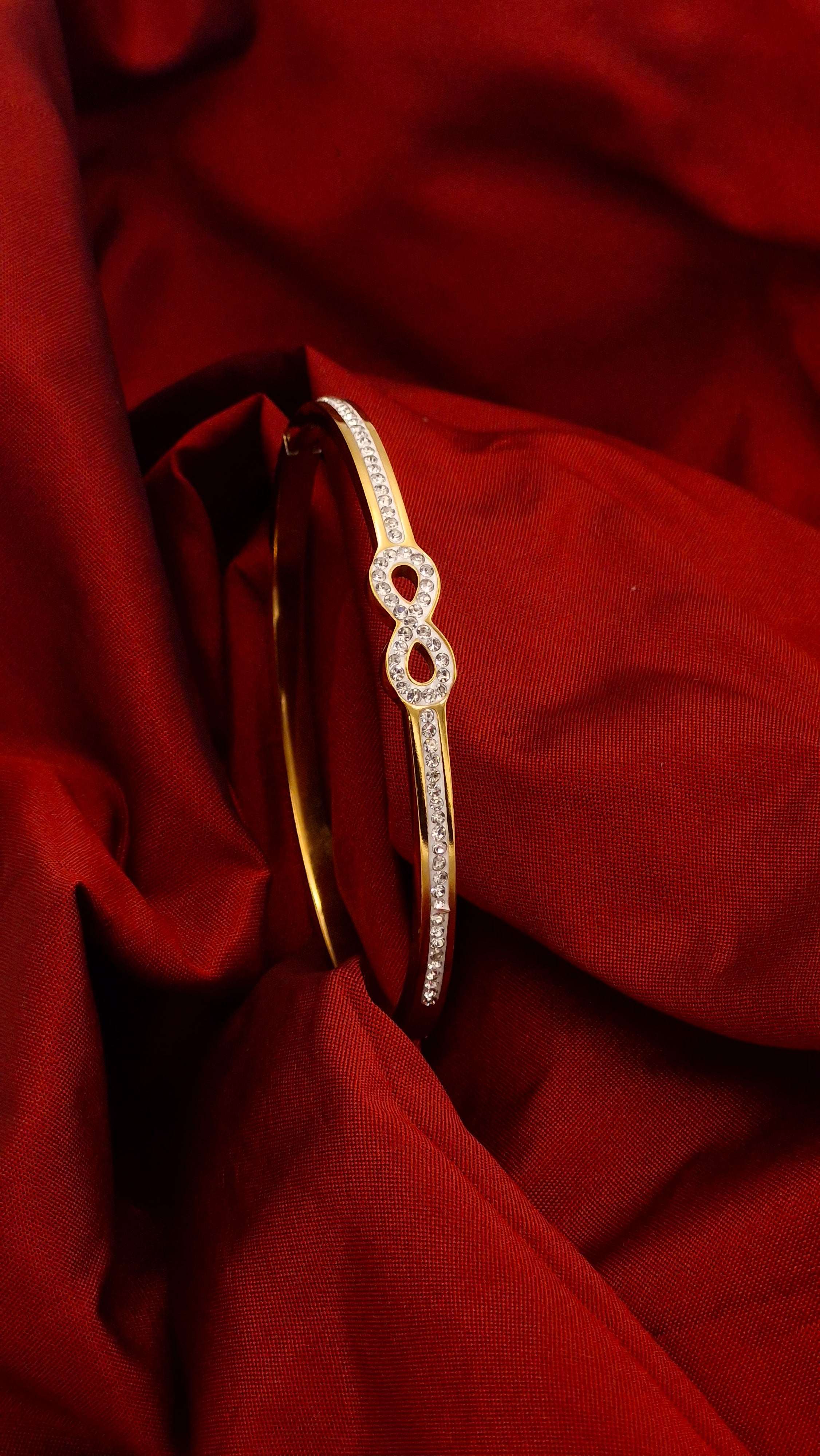 Infinity Crystal Gold-Finish Anti-Tarnish Kada for Women