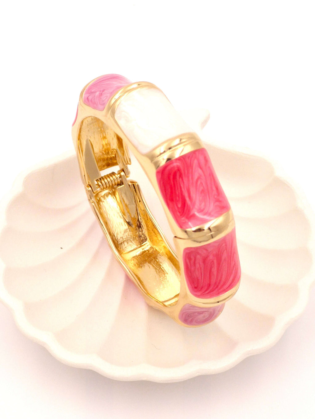 Pink & White Resin Meenakari Gold Finish Anti-Tarnish Kada
