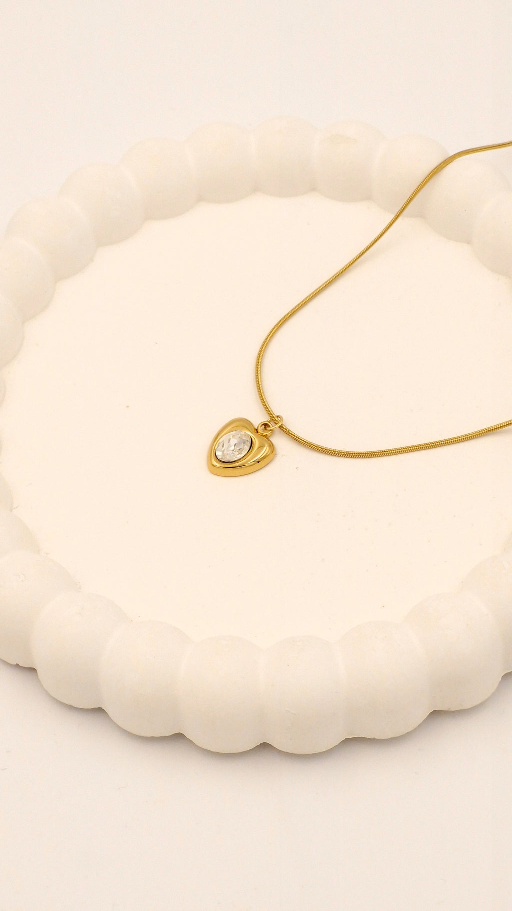 crystal heart pendant necklace 18k gold plated anti tarnish waterproof stainless steel jewellery for women