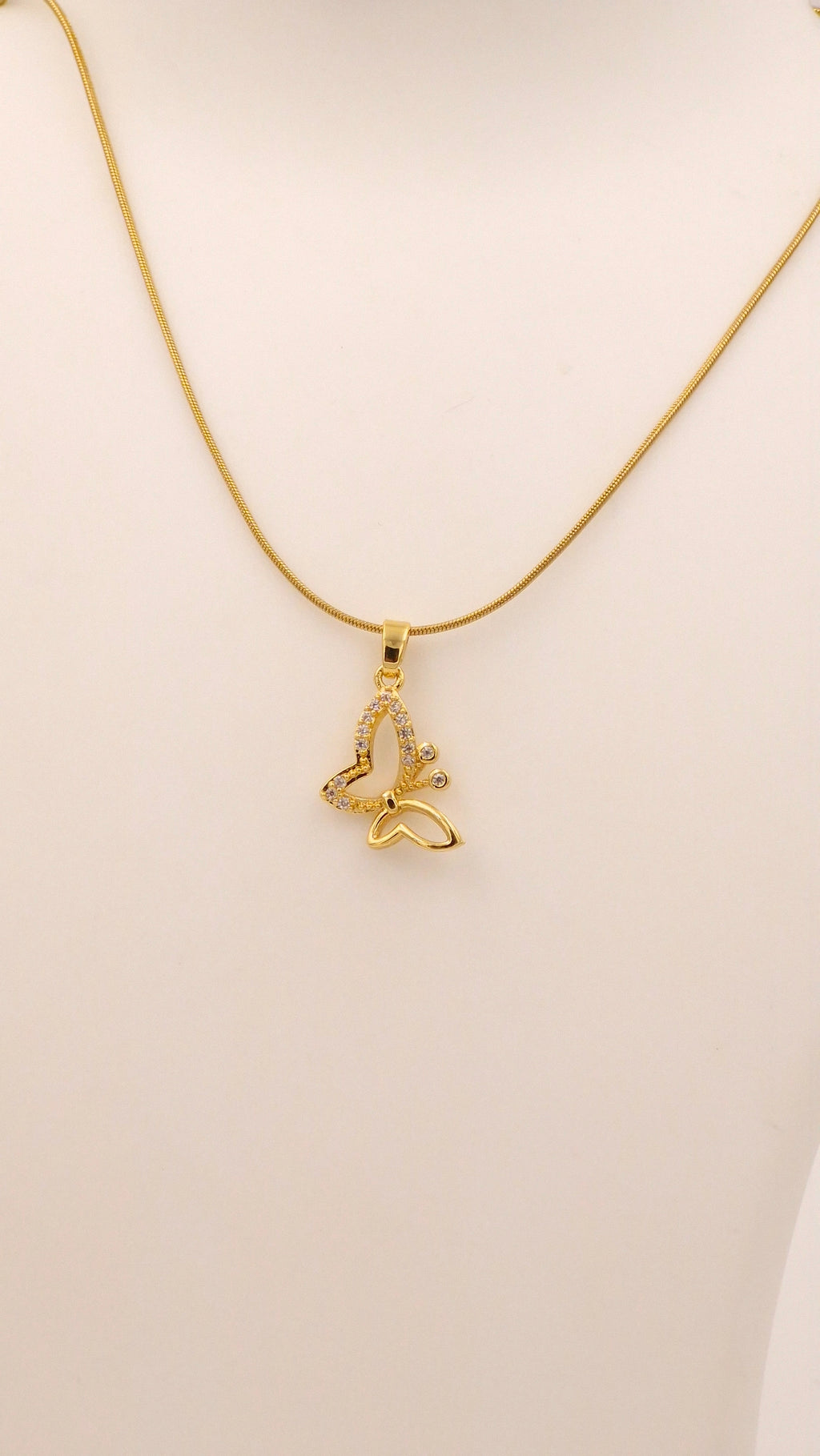 18K gold plated butterfly necklace for women and girls, anti tarnish waterproof jewellery gift for birthday anniversary and festivals