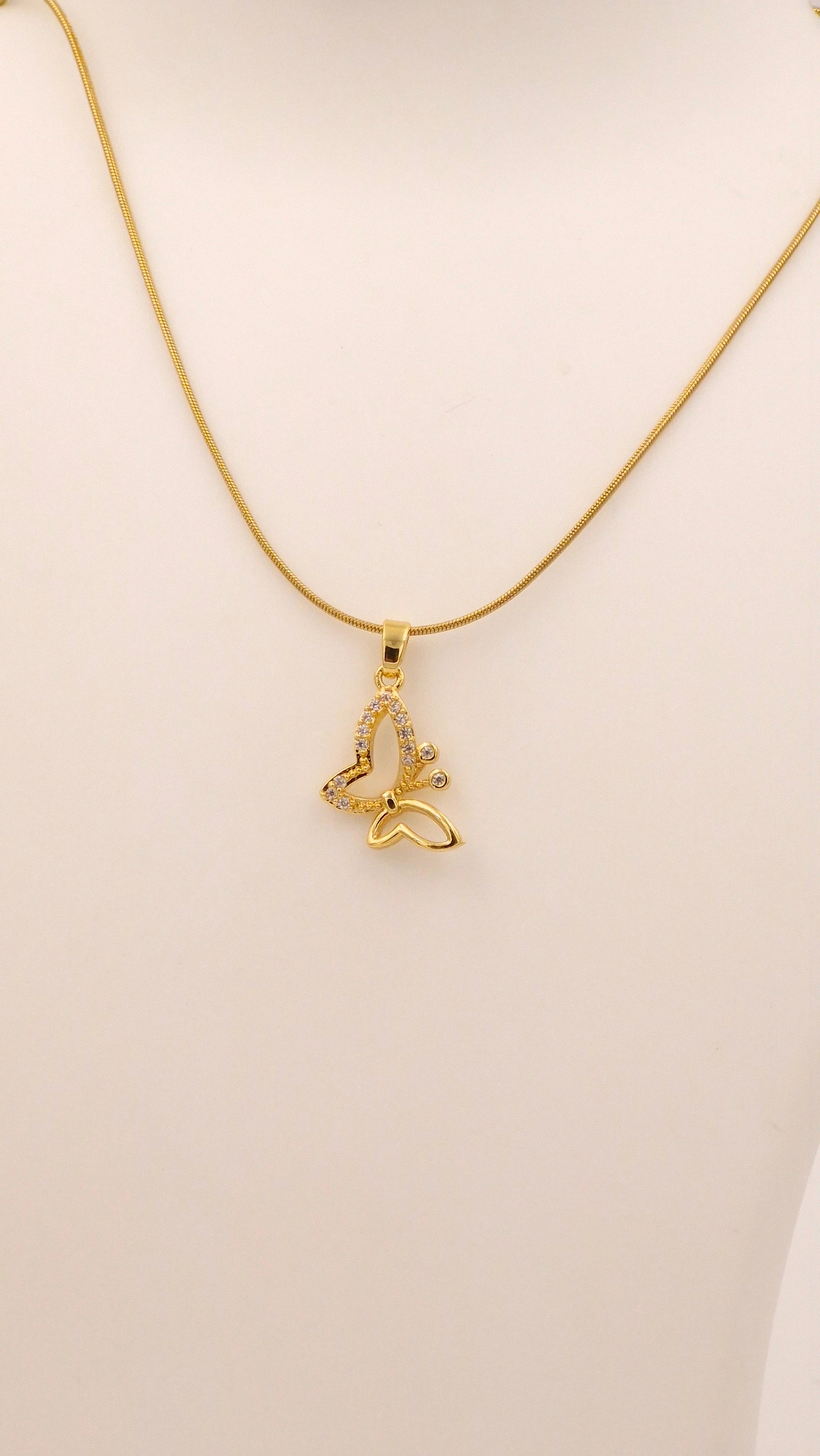 18K gold plated butterfly necklace for women and girls, anti tarnish waterproof jewellery gift for birthday anniversary and festivals