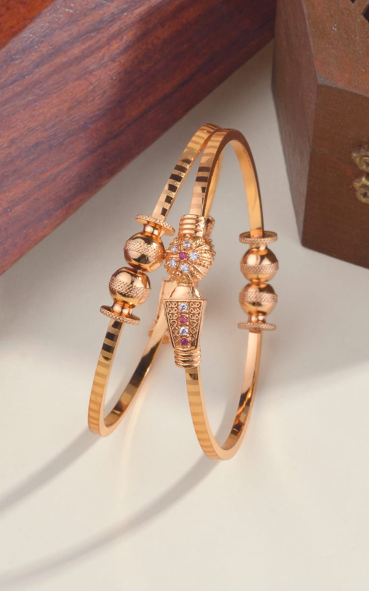 Antique-Inspired Gold Bangles with Ball Bead Accents – Royal Ethnic Touch