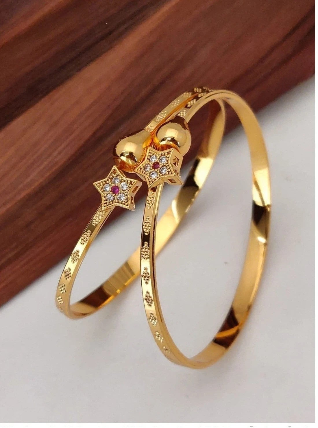 Twinkle & Shine: Starry Gold-Plated AD Bangles for a Dazzling Look!