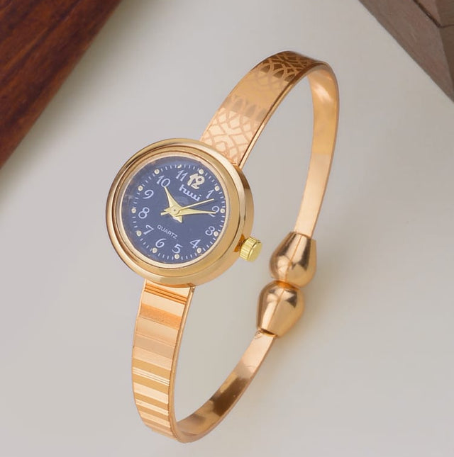 Elegant Gold-Plated Kada Watch with Designer Strap